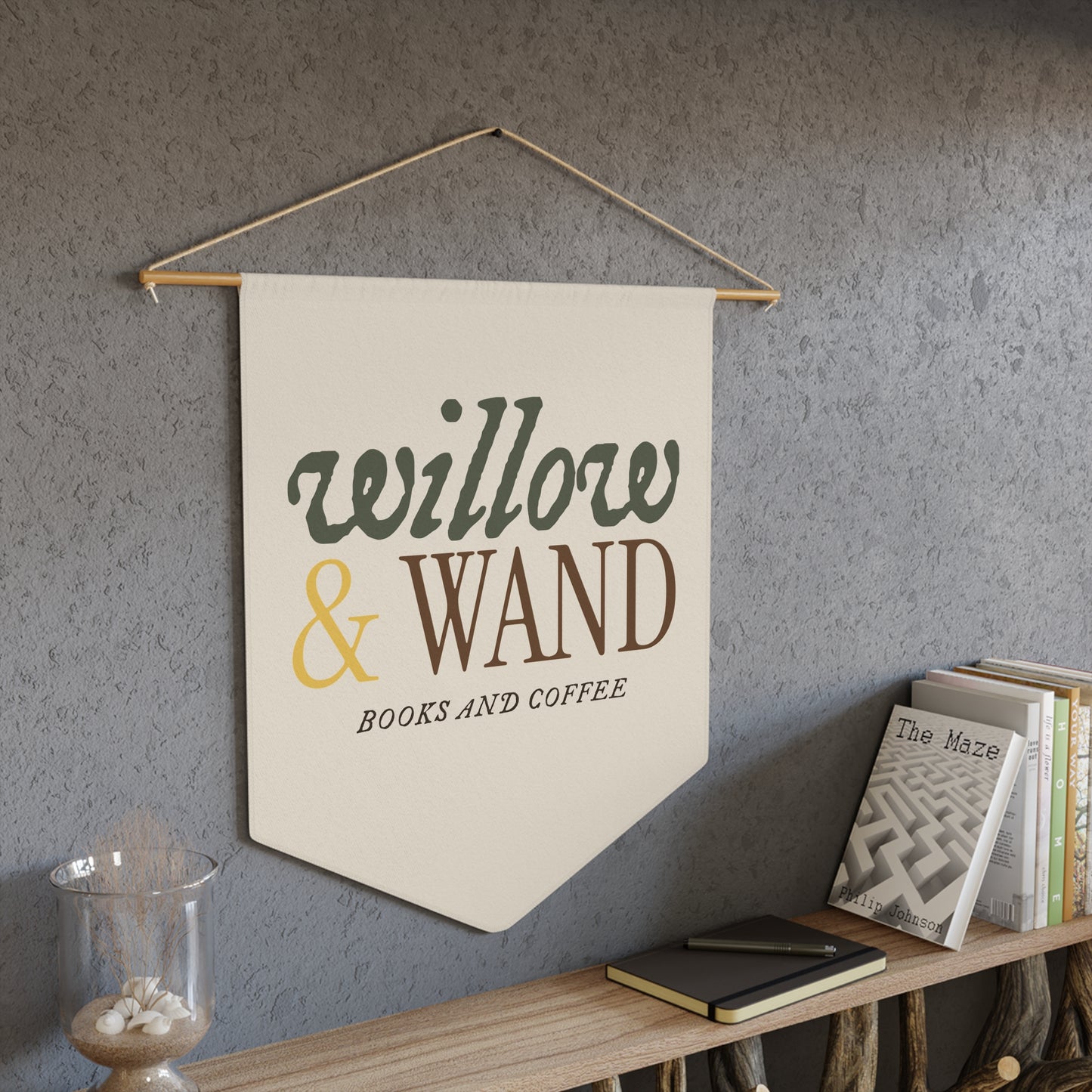 Willow & Wand Books and Coffee Pennant — Cozy Café & Bookshop Banner