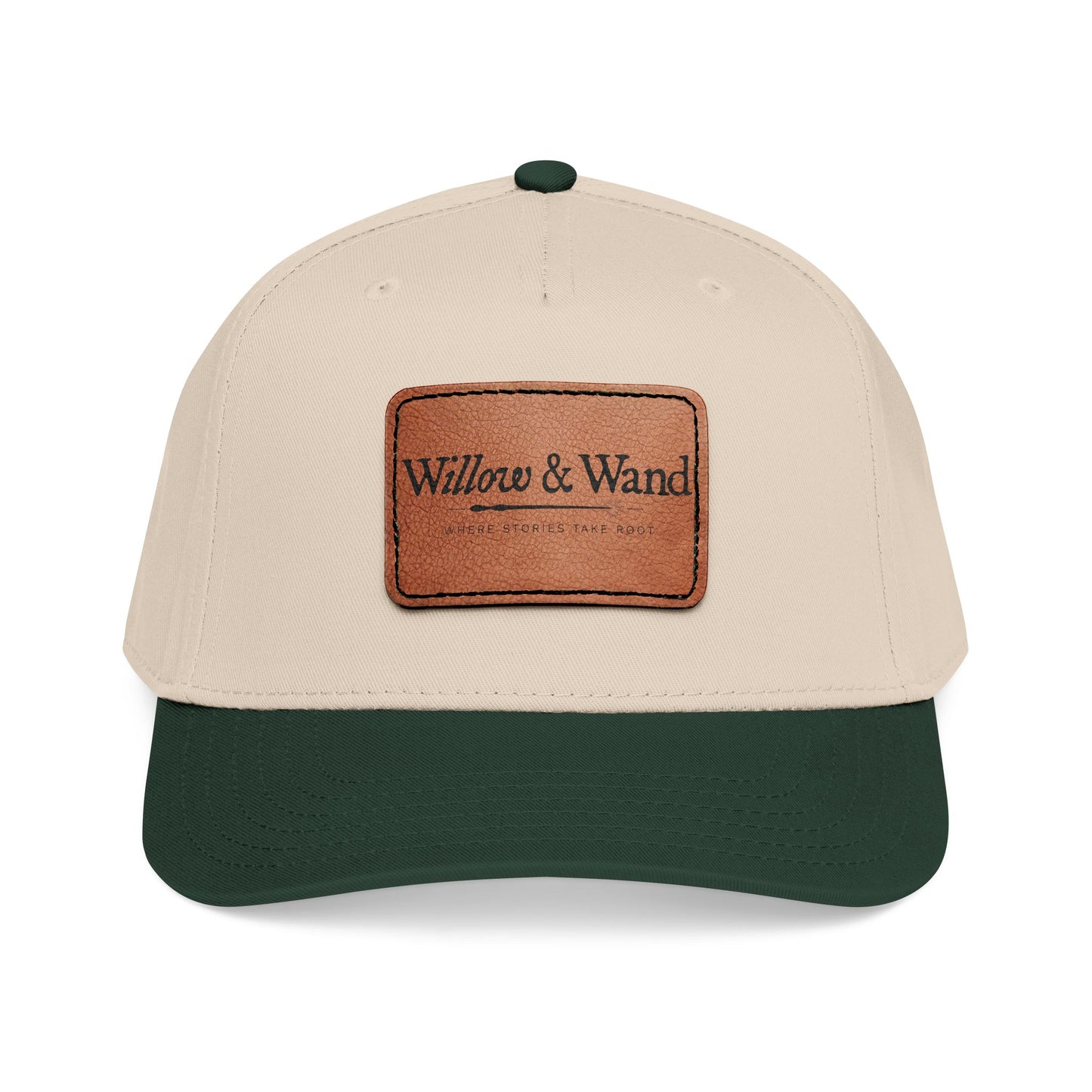 Willow & Wand Logo Leather Patch Baseball Cap — Mid Profile Wool Blend Hat