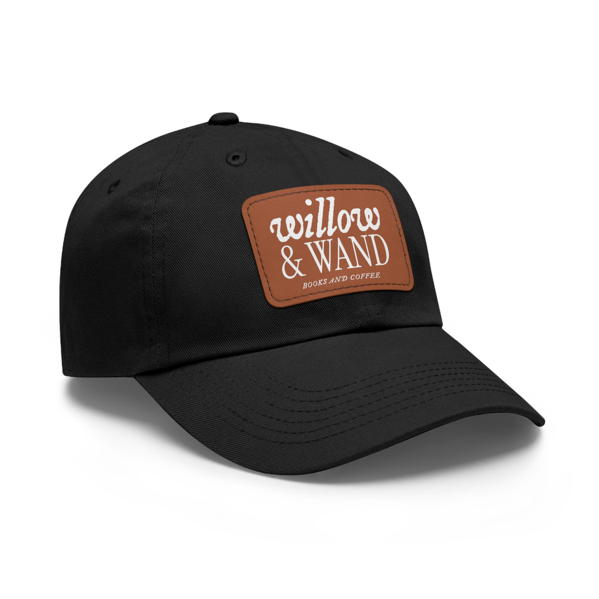 Willow & Wand Leather Patch Dad Hat — Coffee Shop Retro Logo Cap