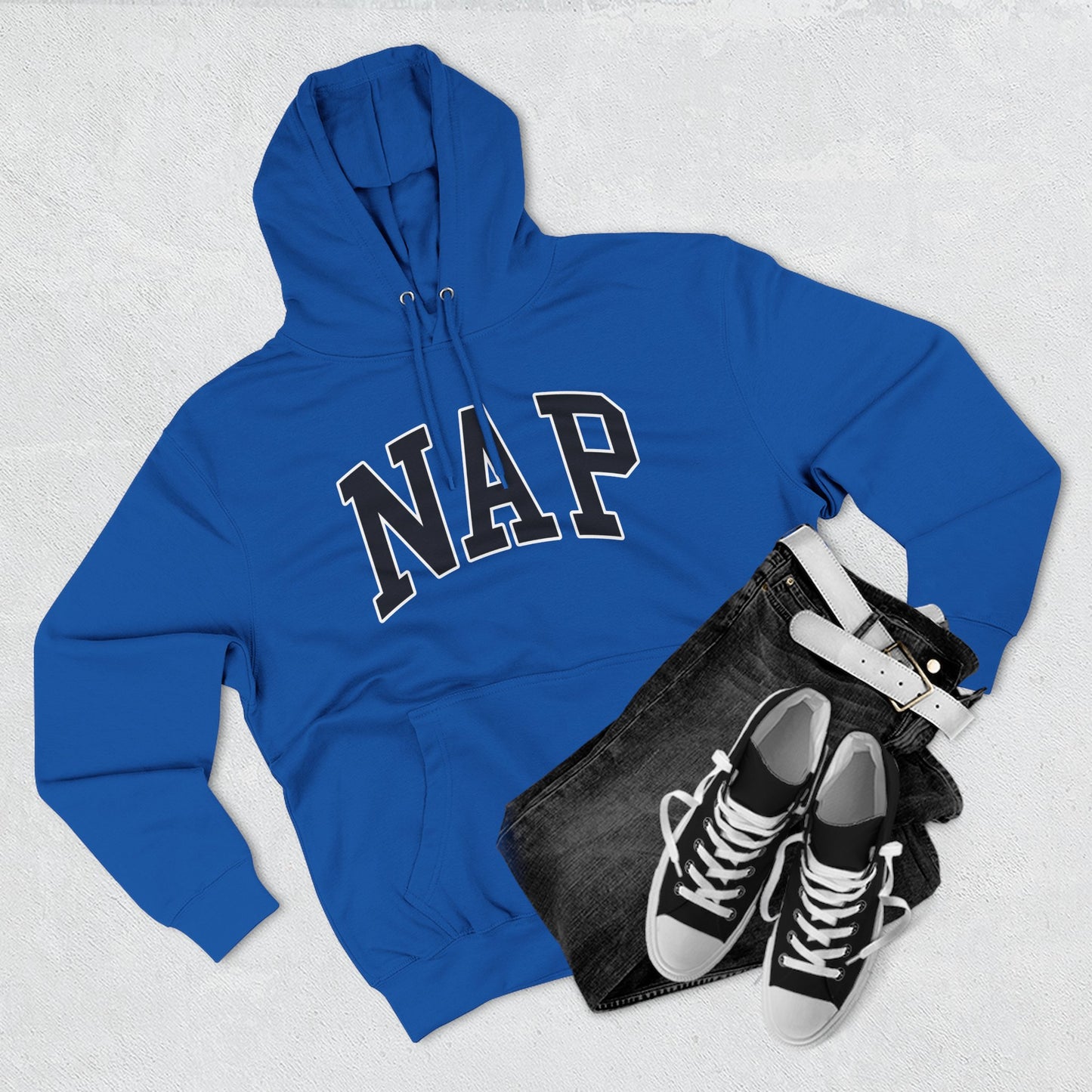 NAP Hoodie — Cozy Fleece Pullover with Collegiate Text