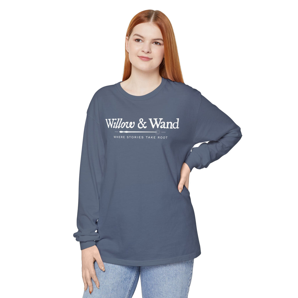 Willow & Wand Long Sleeve T-Shirt — "Where Stories Take Root" Literary Tee