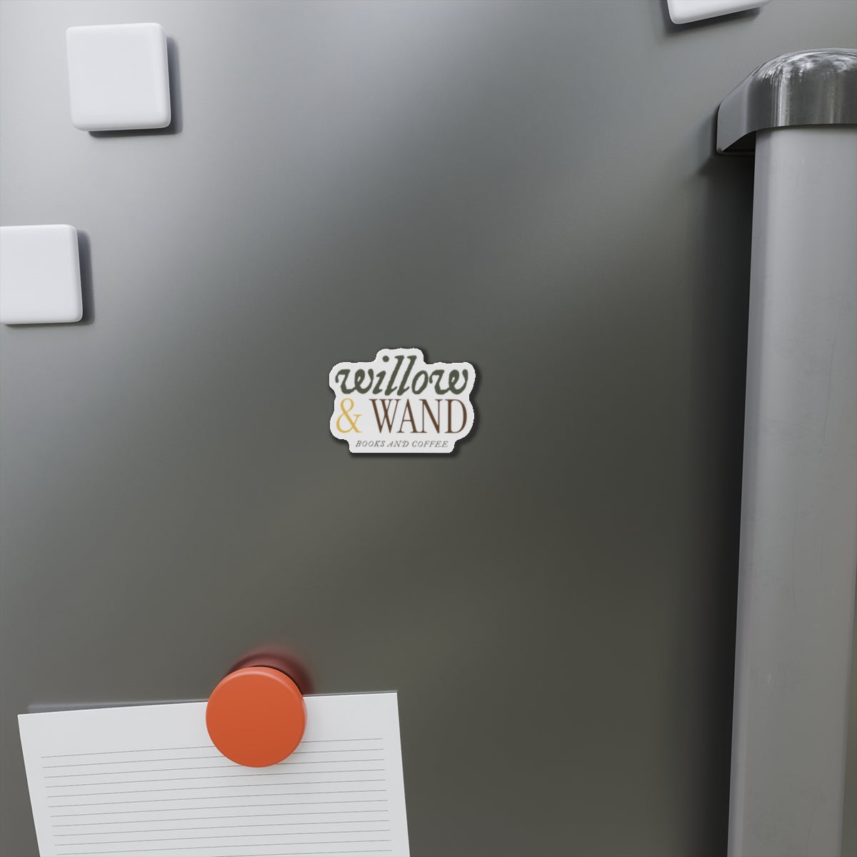Willow & Wand Die-Cut Magnet — Books and Coffee Logo Sticker