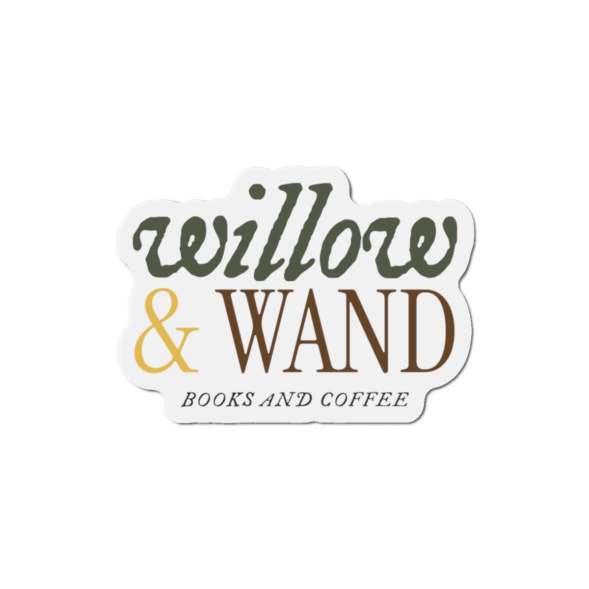 Willow & Wand Die-Cut Magnet — Books and Coffee Logo Sticker