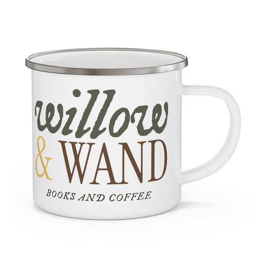 Enamel Camping Mug — "Willow & Wand: Books and Coffee"