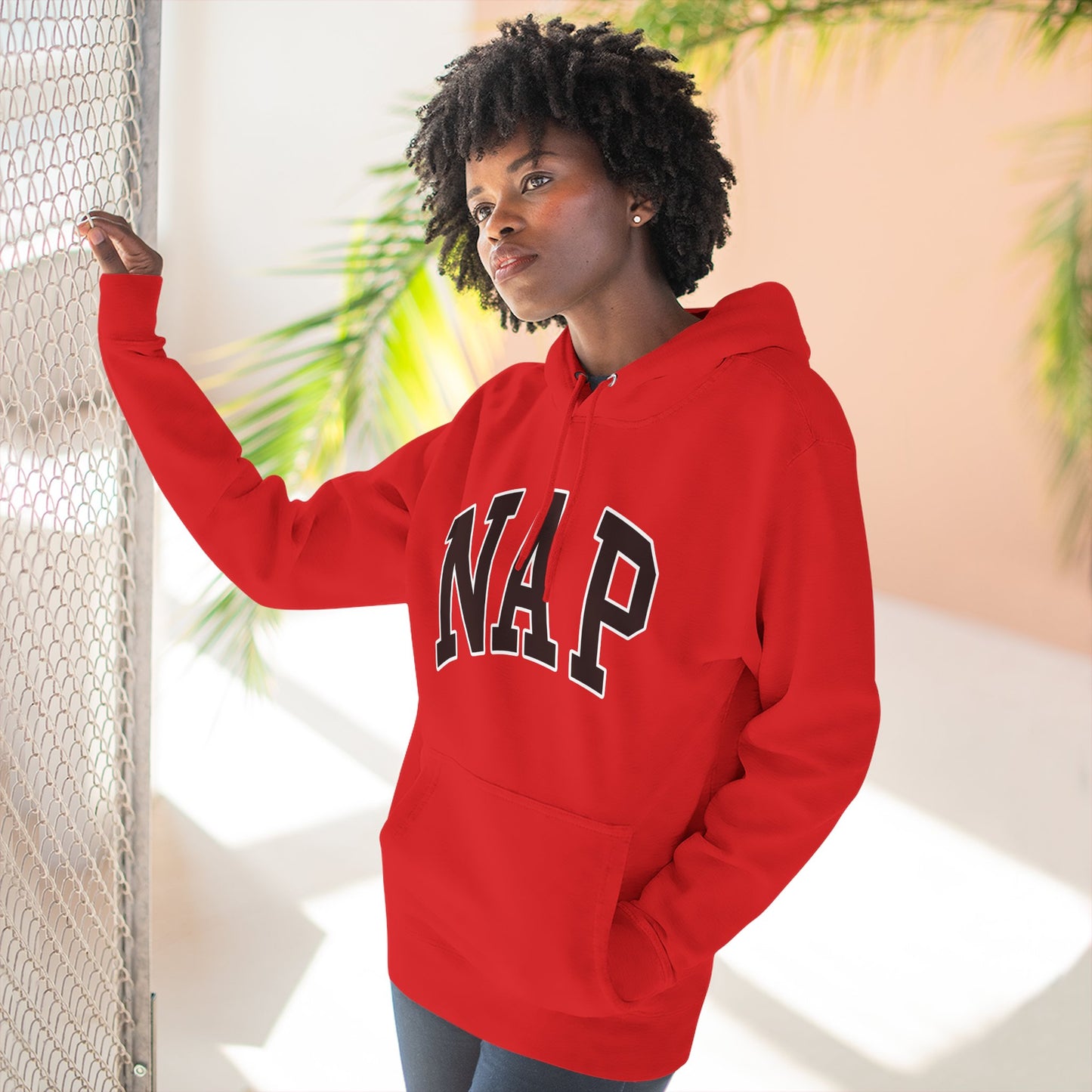 NAP Hoodie — Cozy Fleece Pullover with Collegiate Text