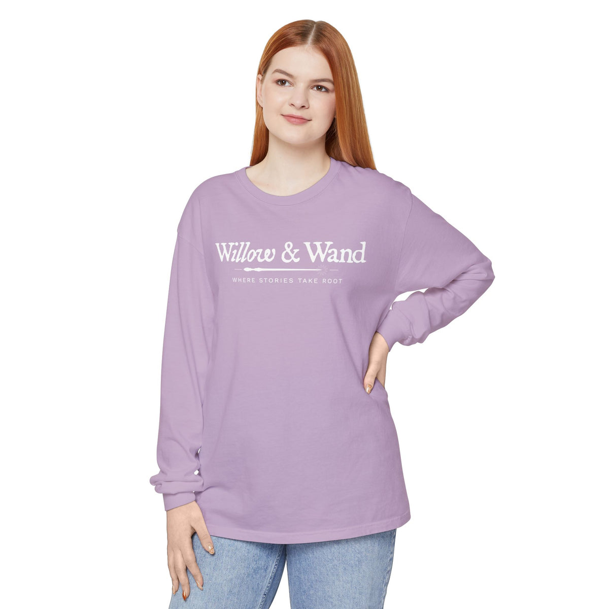 Willow & Wand Long Sleeve T-Shirt — "Where Stories Take Root" Literary Tee