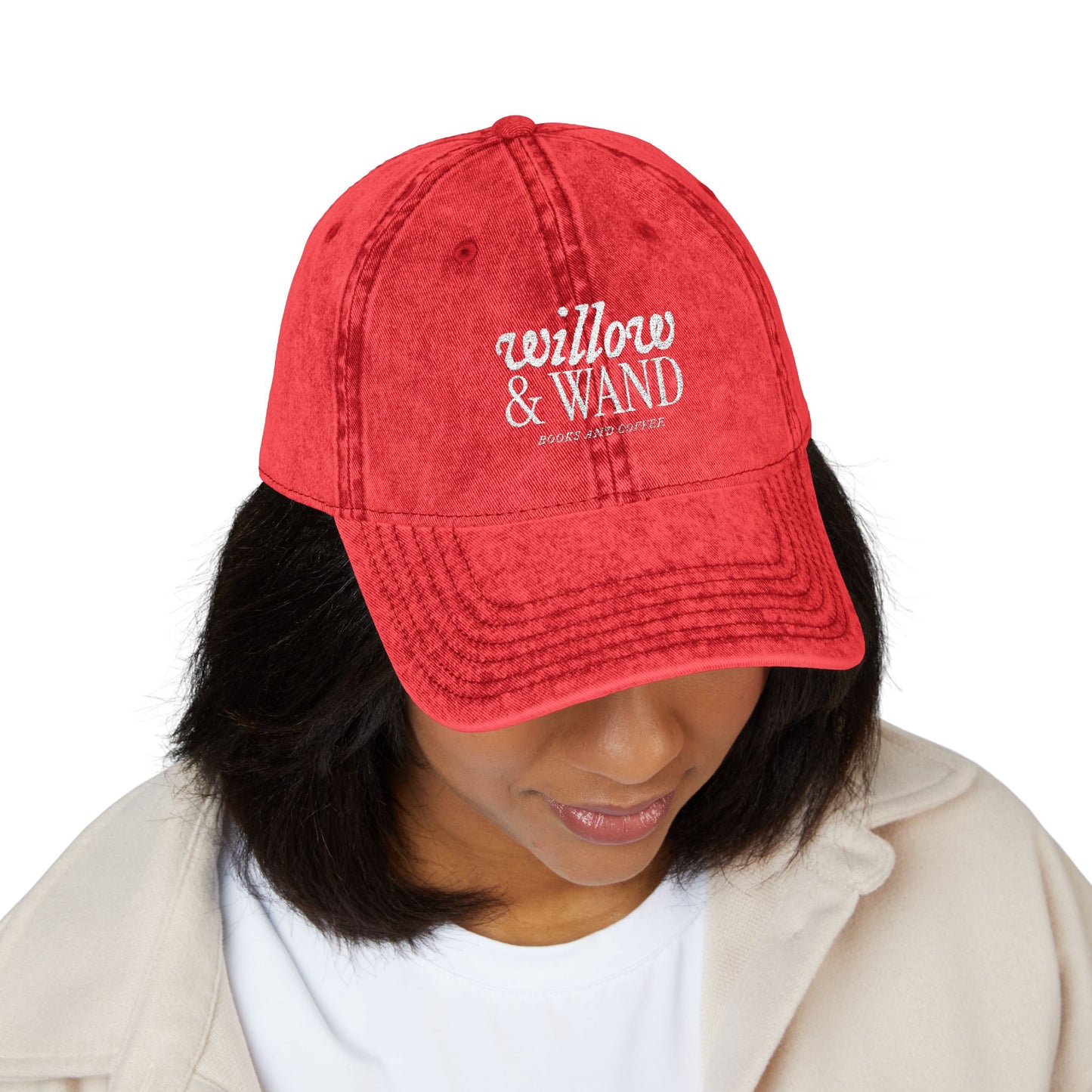 Embroidered Vintage Baseball Cap — "willow & WAND" Red Washed Hat