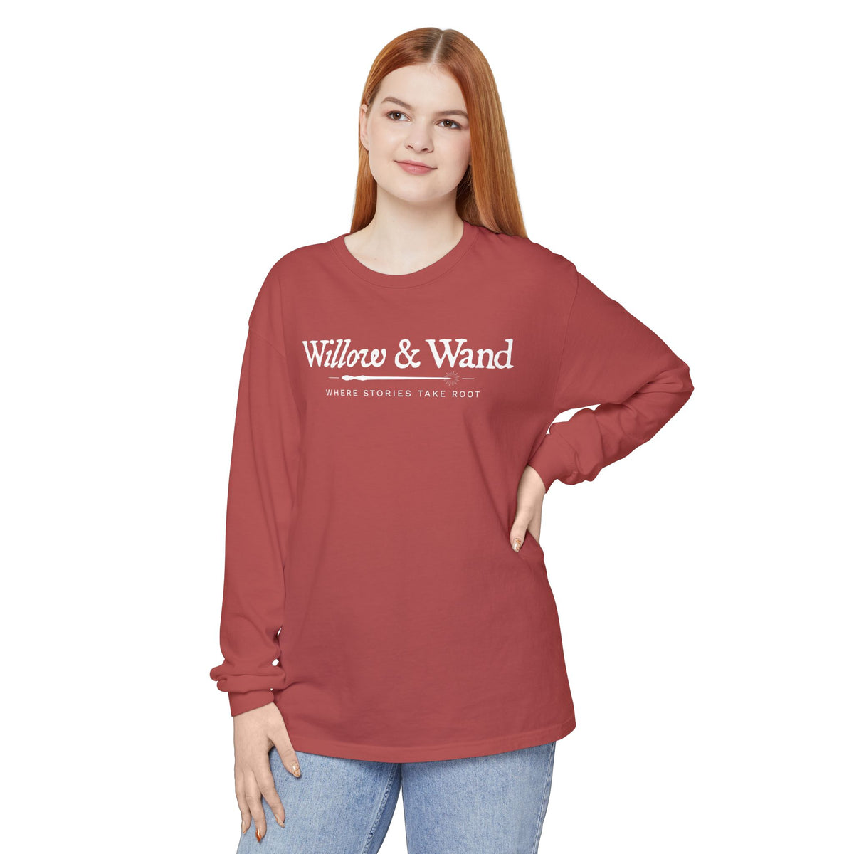 Willow & Wand Long Sleeve T-Shirt — "Where Stories Take Root" Literary Tee
