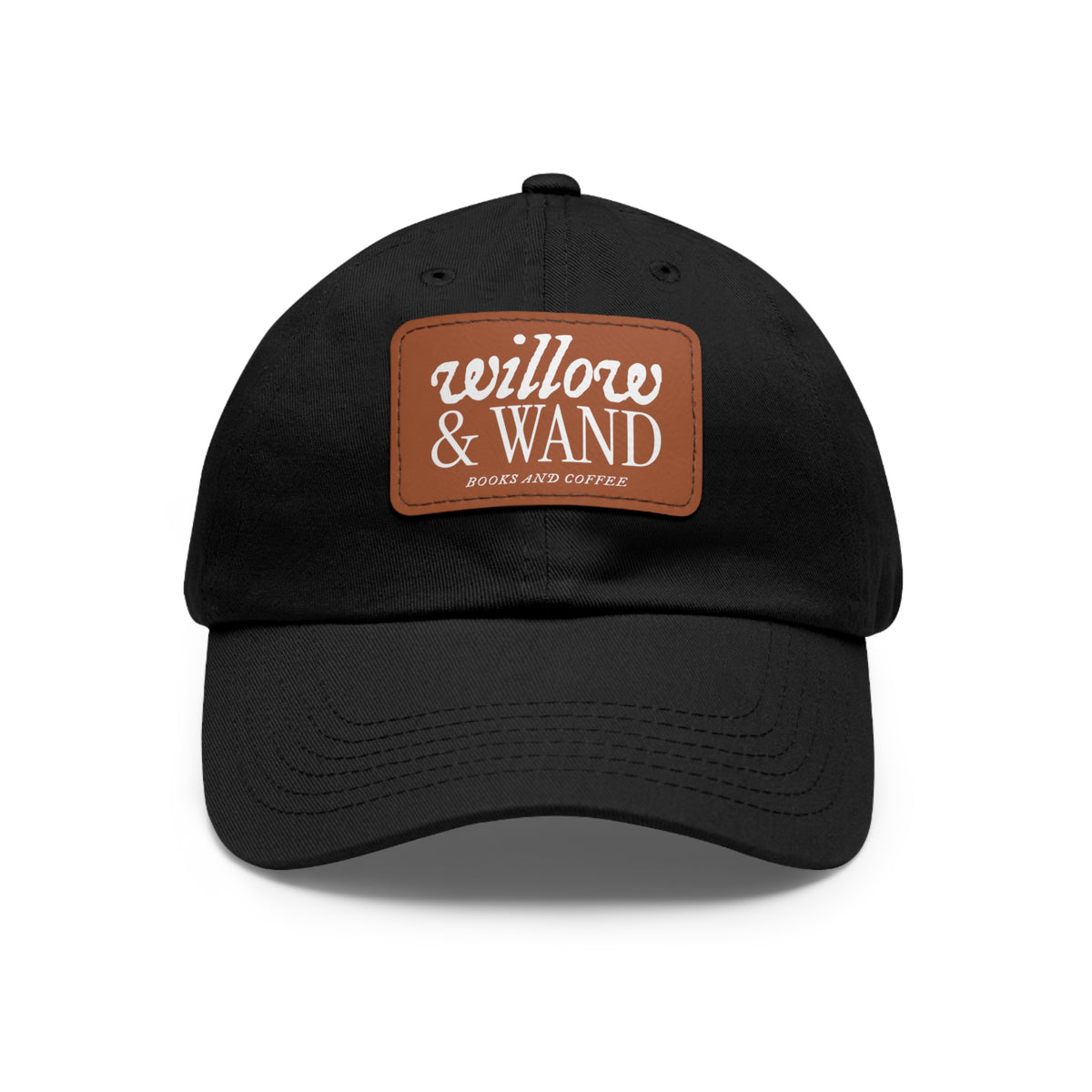 Willow & Wand Leather Patch Dad Hat — Coffee Shop Retro Logo Cap