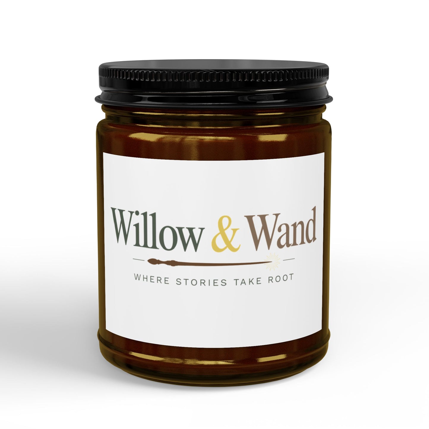 Willow & Wand Scented Soy Candle — Amber Jar with Black Lid (4oz & 9oz)