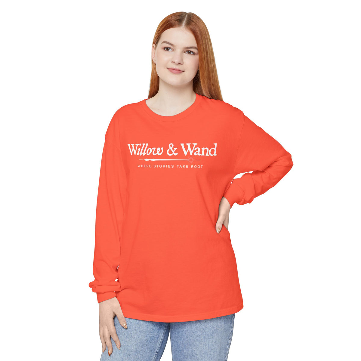 Willow & Wand Long Sleeve T-Shirt — "Where Stories Take Root" Literary Tee