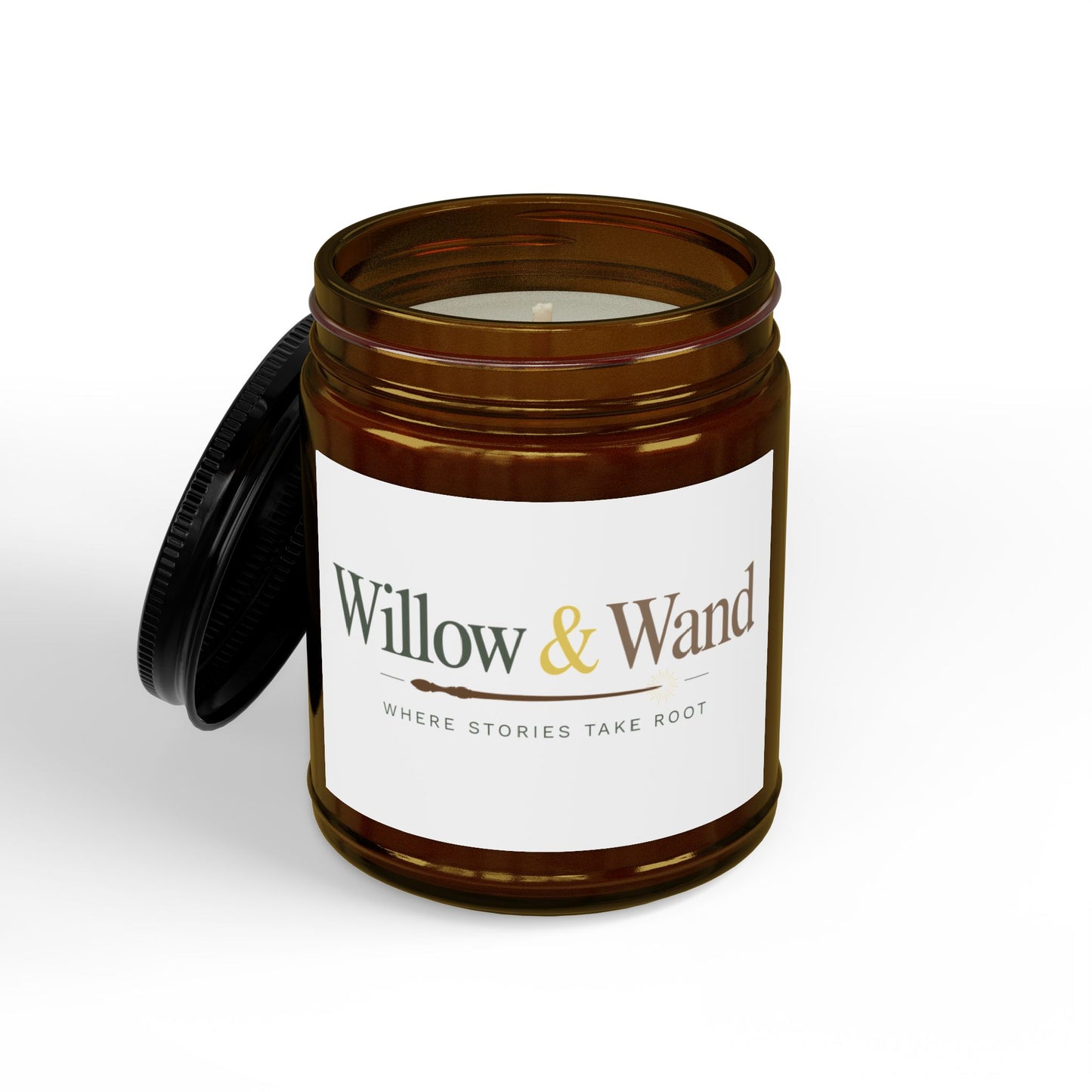 Willow & Wand Scented Soy Candle — Amber Jar with Black Lid (4oz & 9oz)