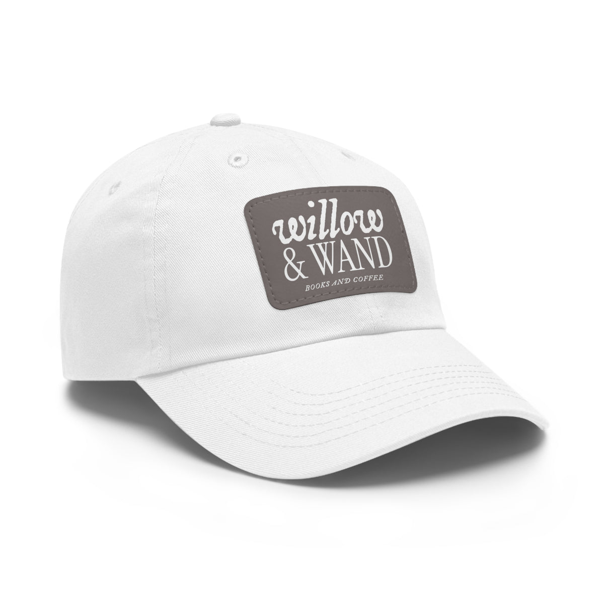 Willow & Wand Leather Patch Dad Hat — Coffee Shop Retro Logo Cap