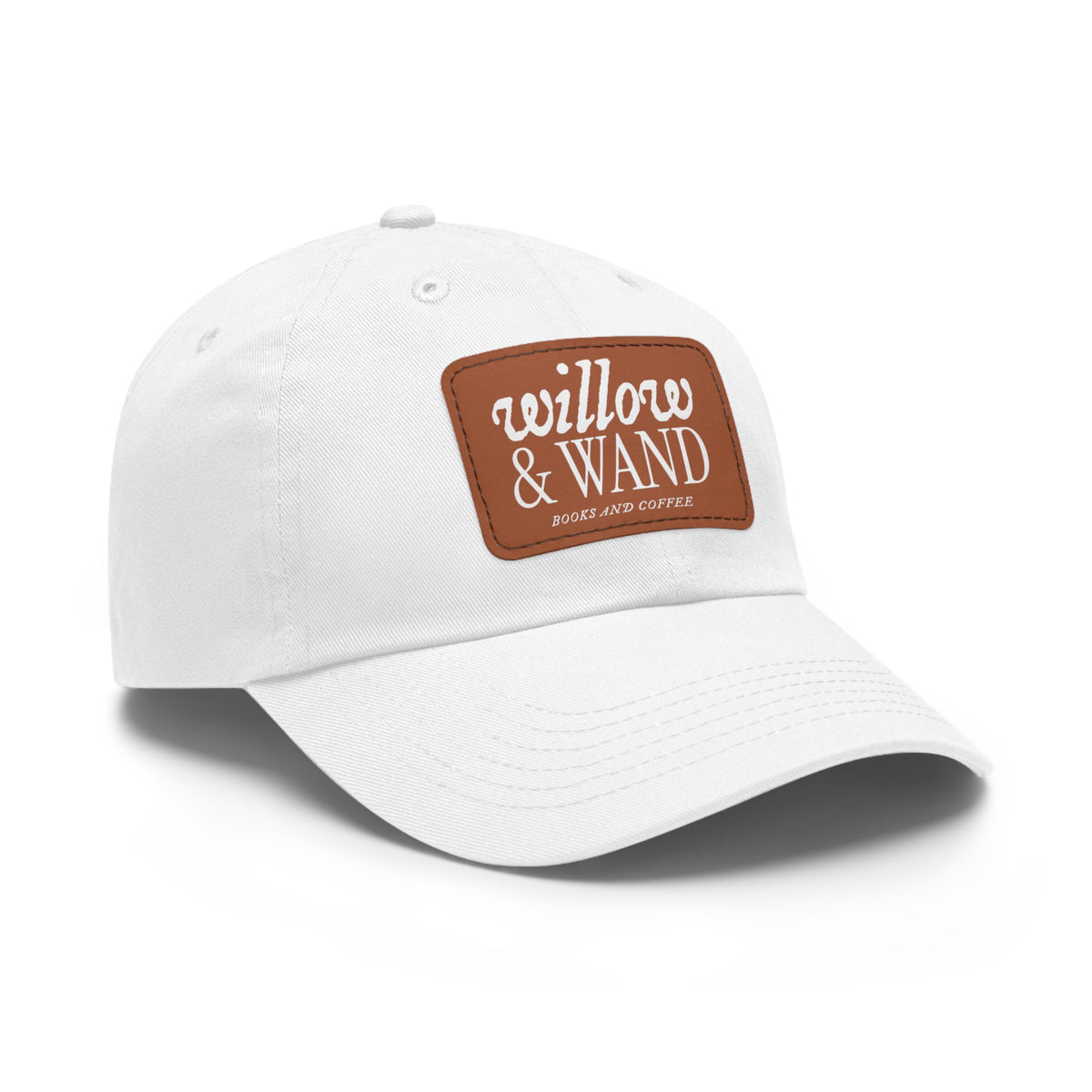 Willow & Wand Leather Patch Dad Hat — Coffee Shop Retro Logo Cap