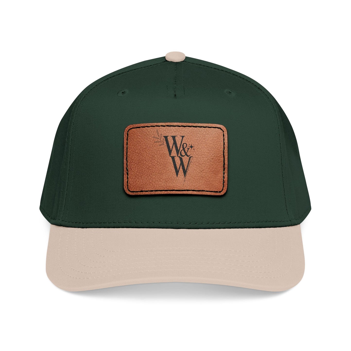 W&W Logo Leather Patch Baseball Cap — Mid Profile Wool Blend Hat