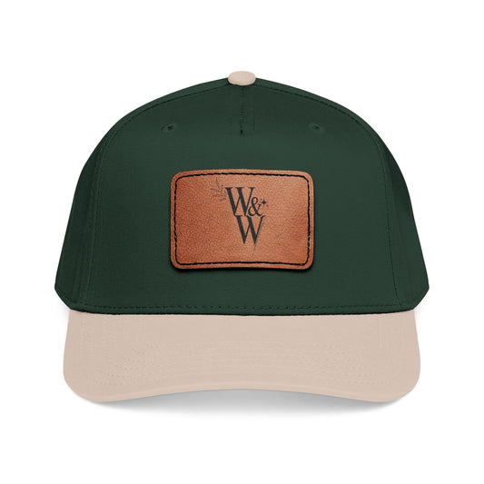 W&W Logo Leather Patch Baseball Cap — Mid Profile Wool Blend Hat