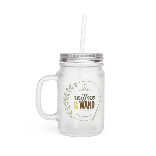 Willow & Wand Mason Jar Tumbler -Frosted Glass Mason Jar with Straw