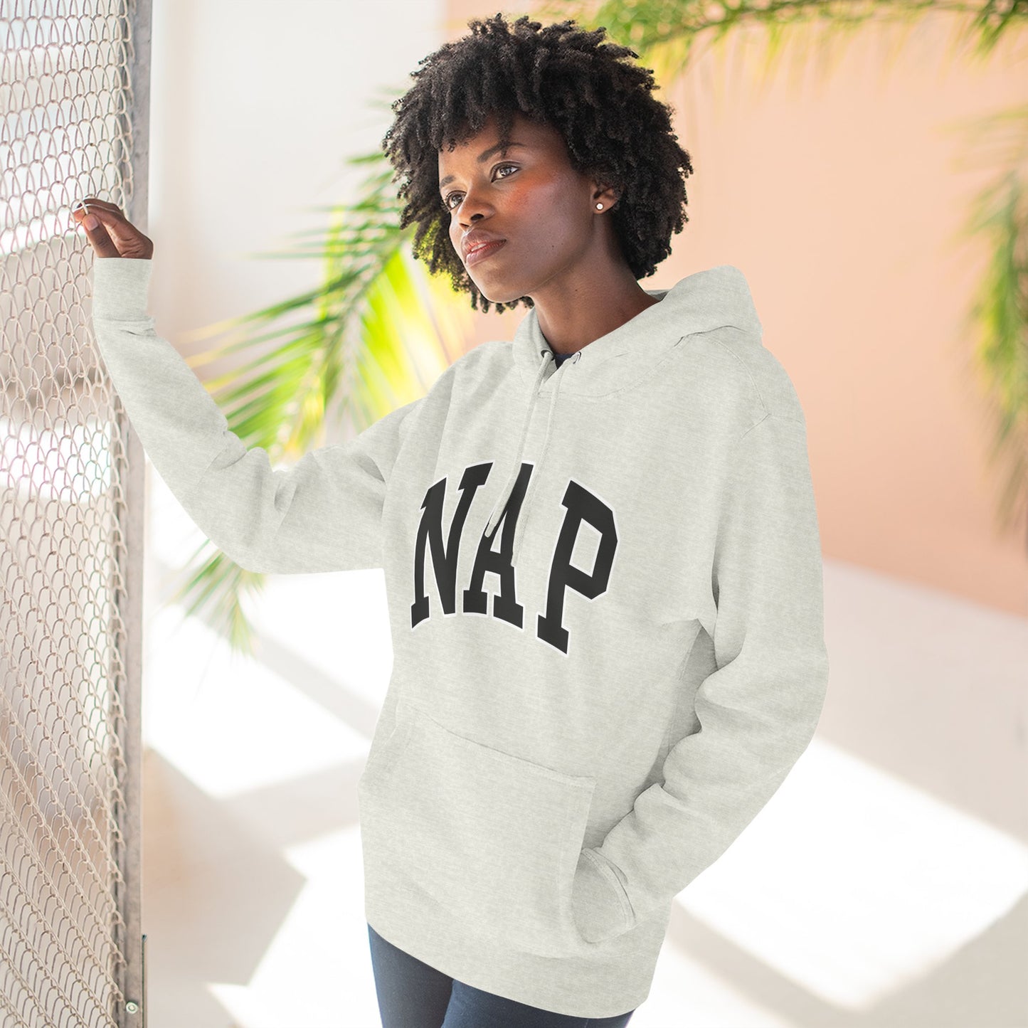 NAP Hoodie — Cozy Fleece Pullover with Collegiate Text
