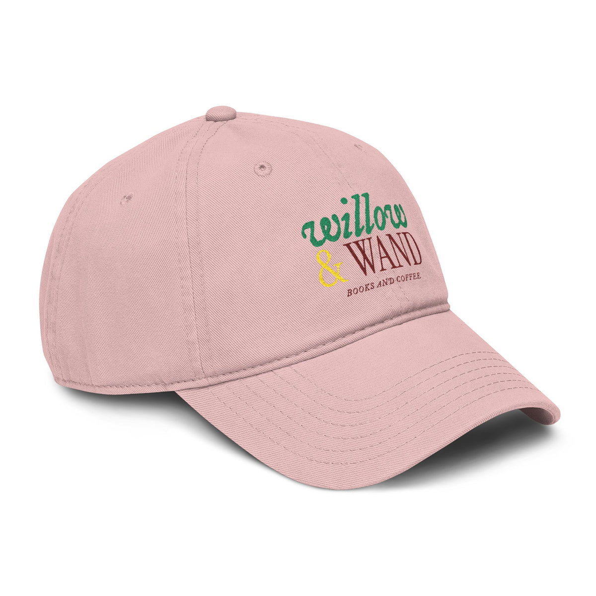 Willow & Wand Embroidered Washed Baseball Cap — Rustic Coffee Shop Logo Hat