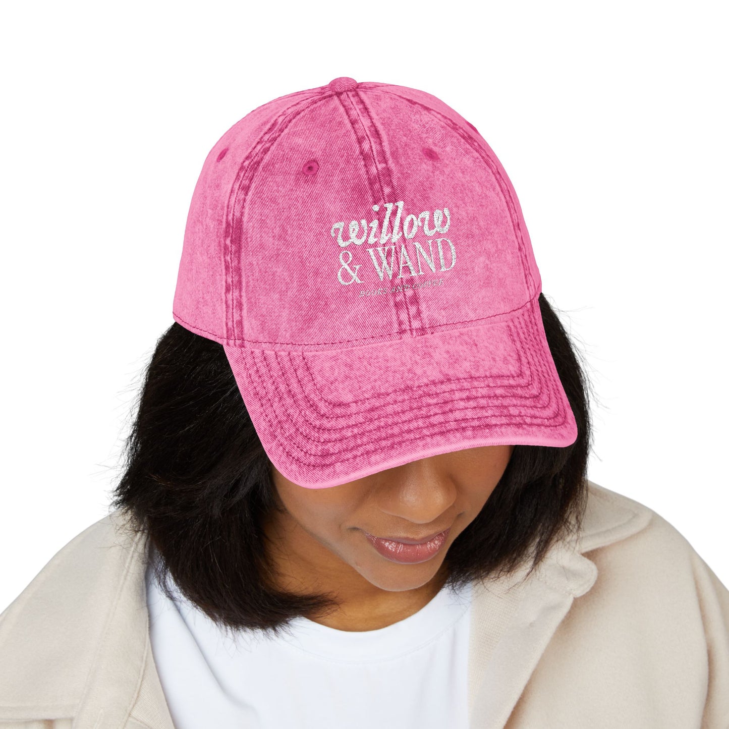 Embroidered Vintage Baseball Cap — "willow & WAND" Red Washed Hat