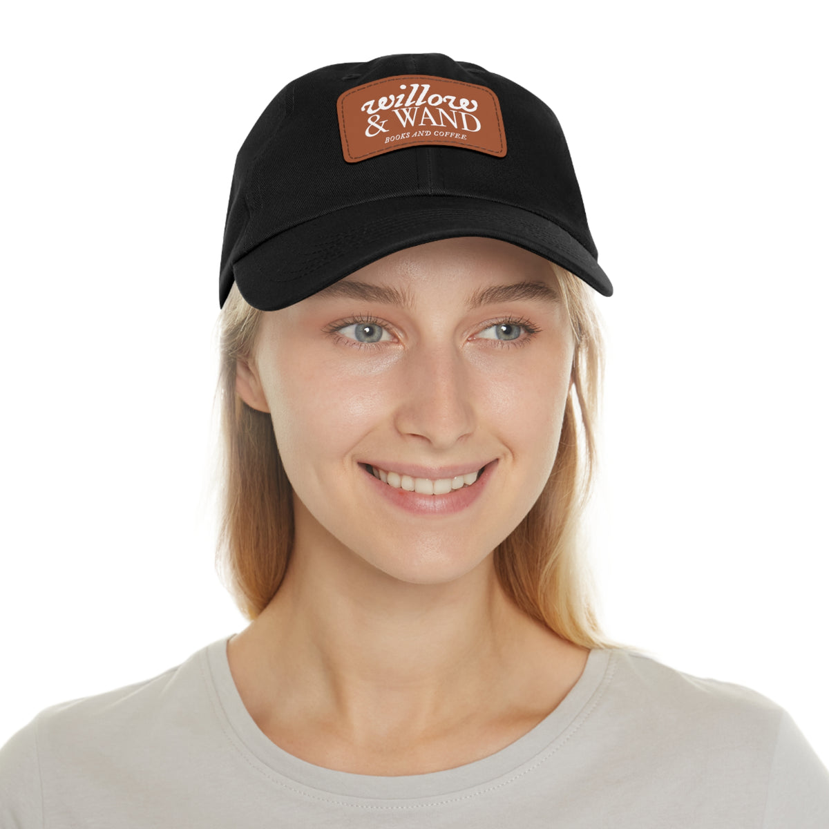 Willow & Wand Leather Patch Dad Hat — Coffee Shop Retro Logo Cap