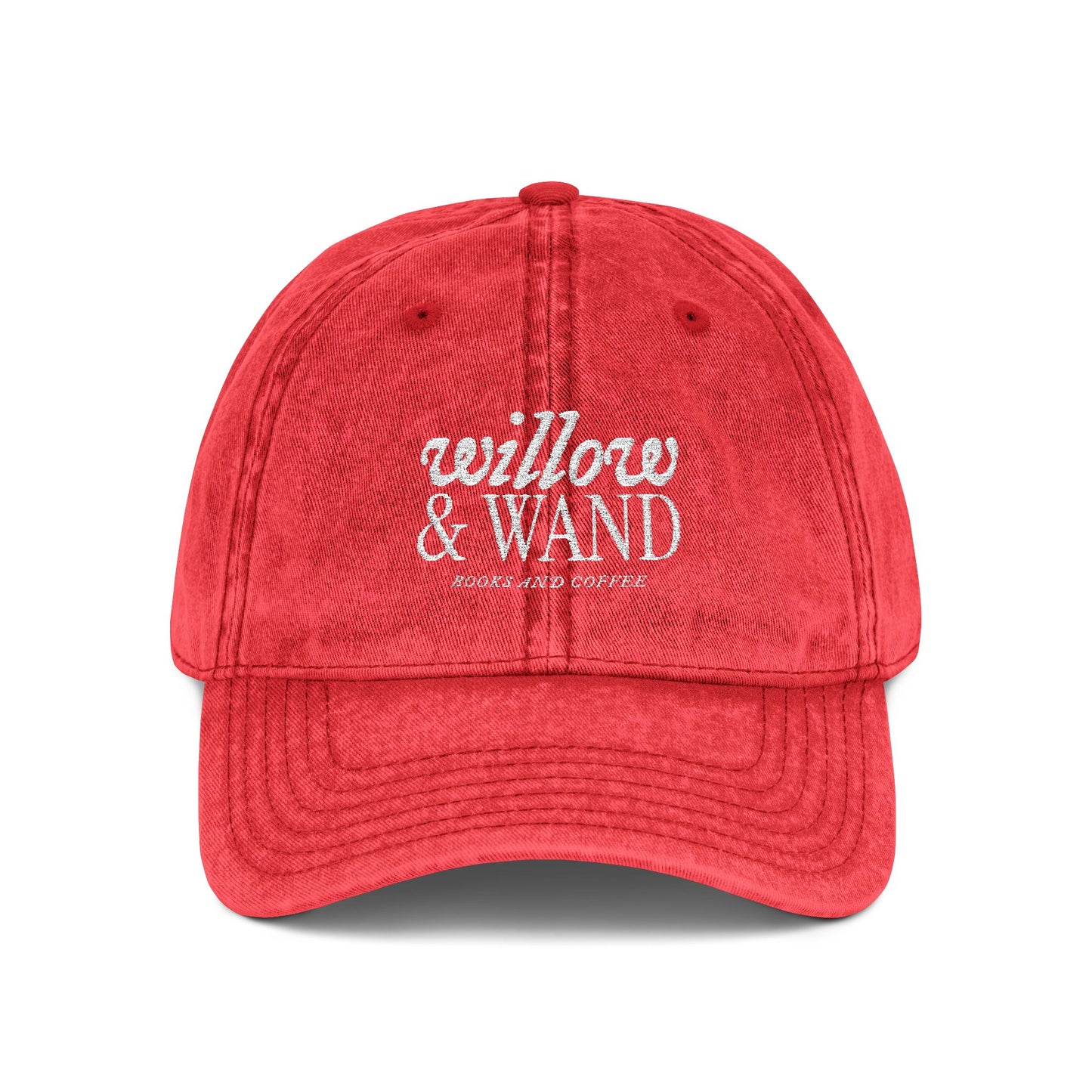 Embroidered Vintage Baseball Cap — "willow & WAND" Red Washed Hat