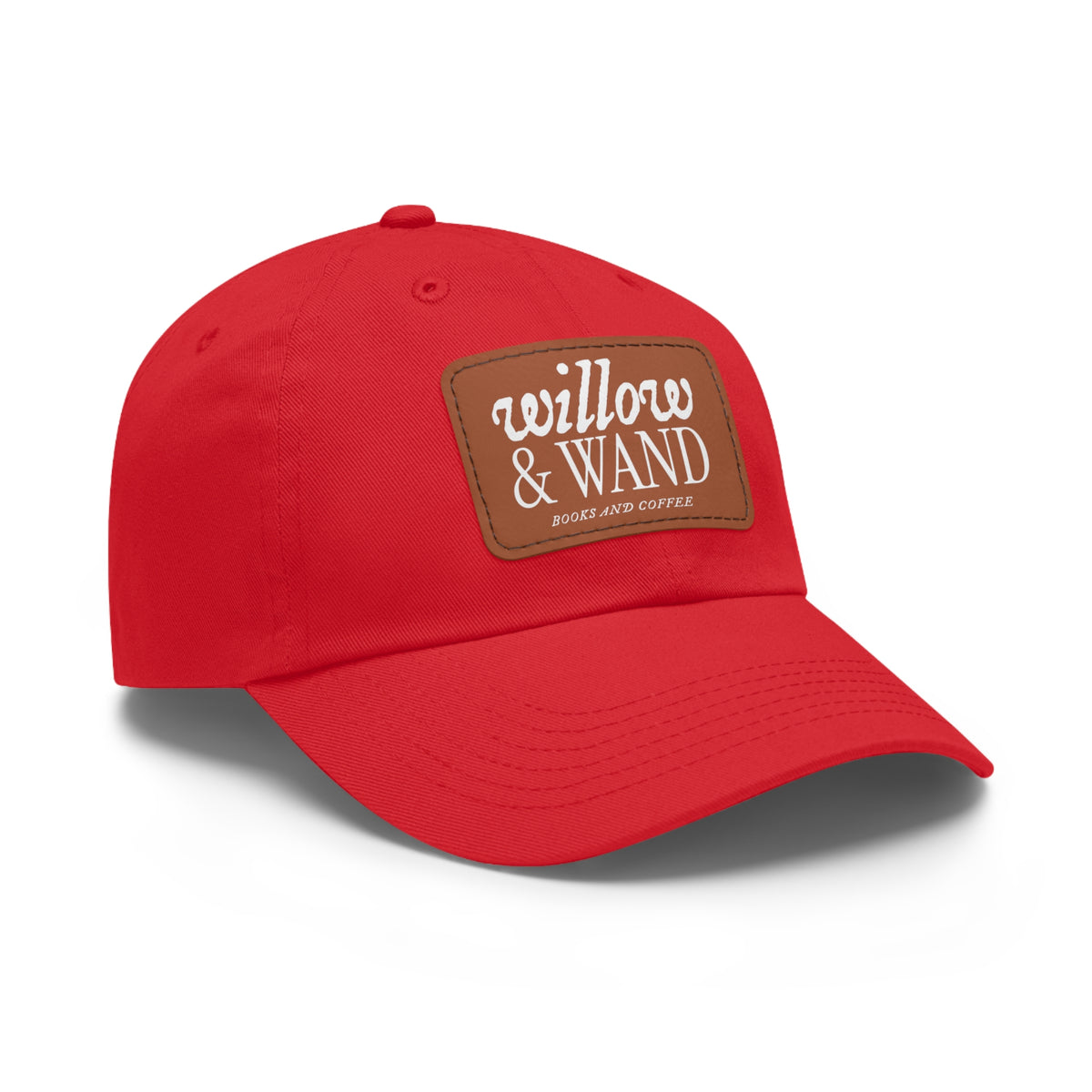 Willow & Wand Leather Patch Dad Hat — Coffee Shop Retro Logo Cap