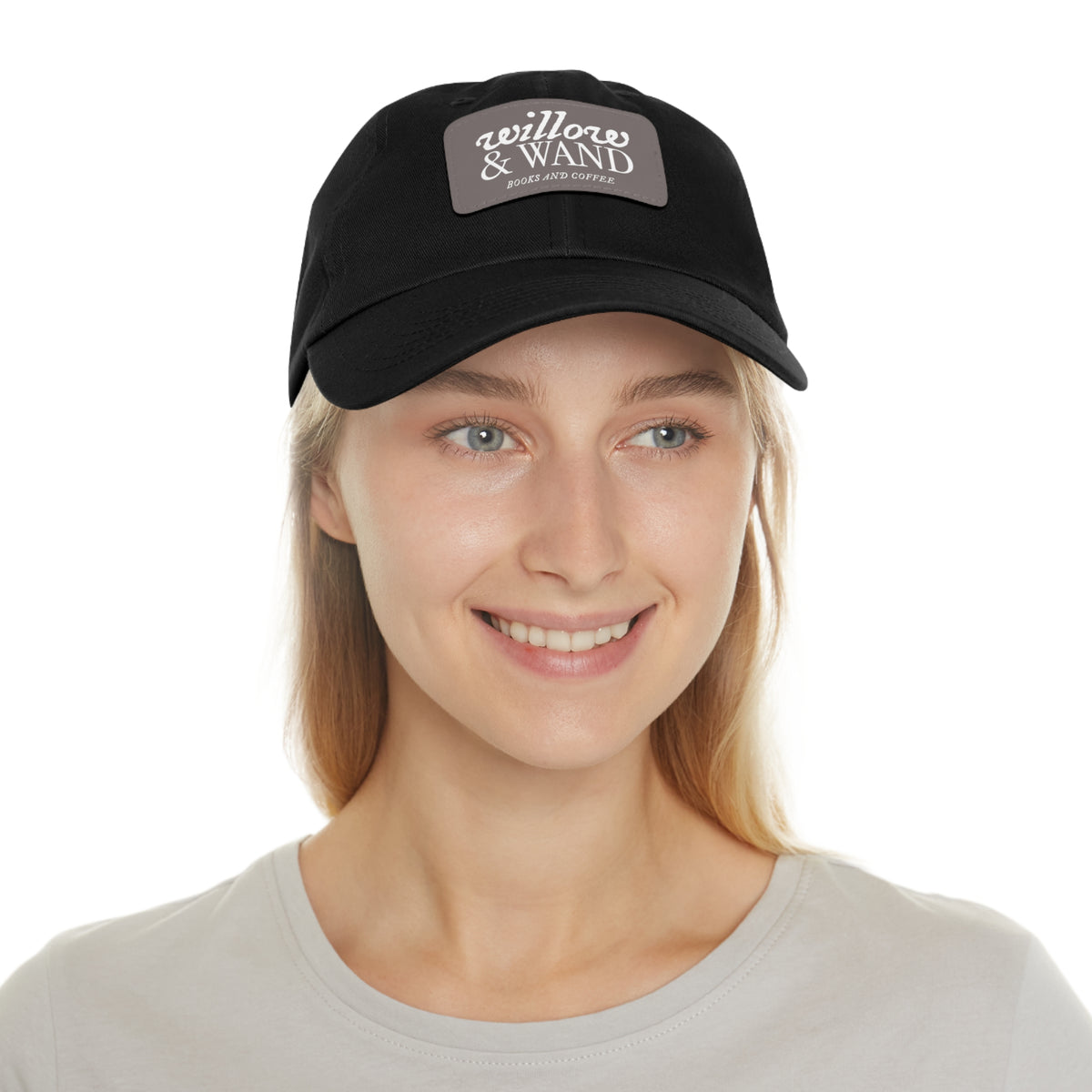 Willow & Wand Leather Patch Dad Hat — Coffee Shop Retro Logo Cap