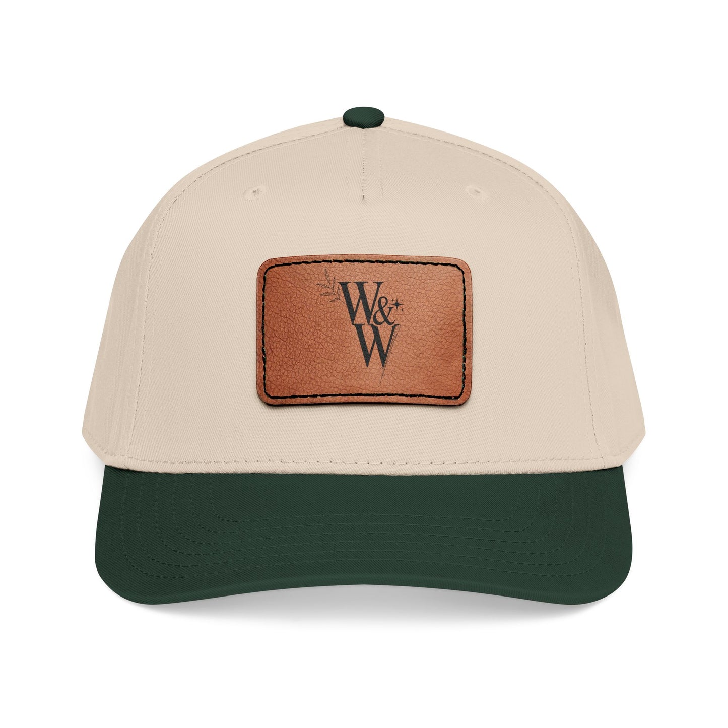 W&W Logo Leather Patch Baseball Cap — Mid Profile Wool Blend Hat