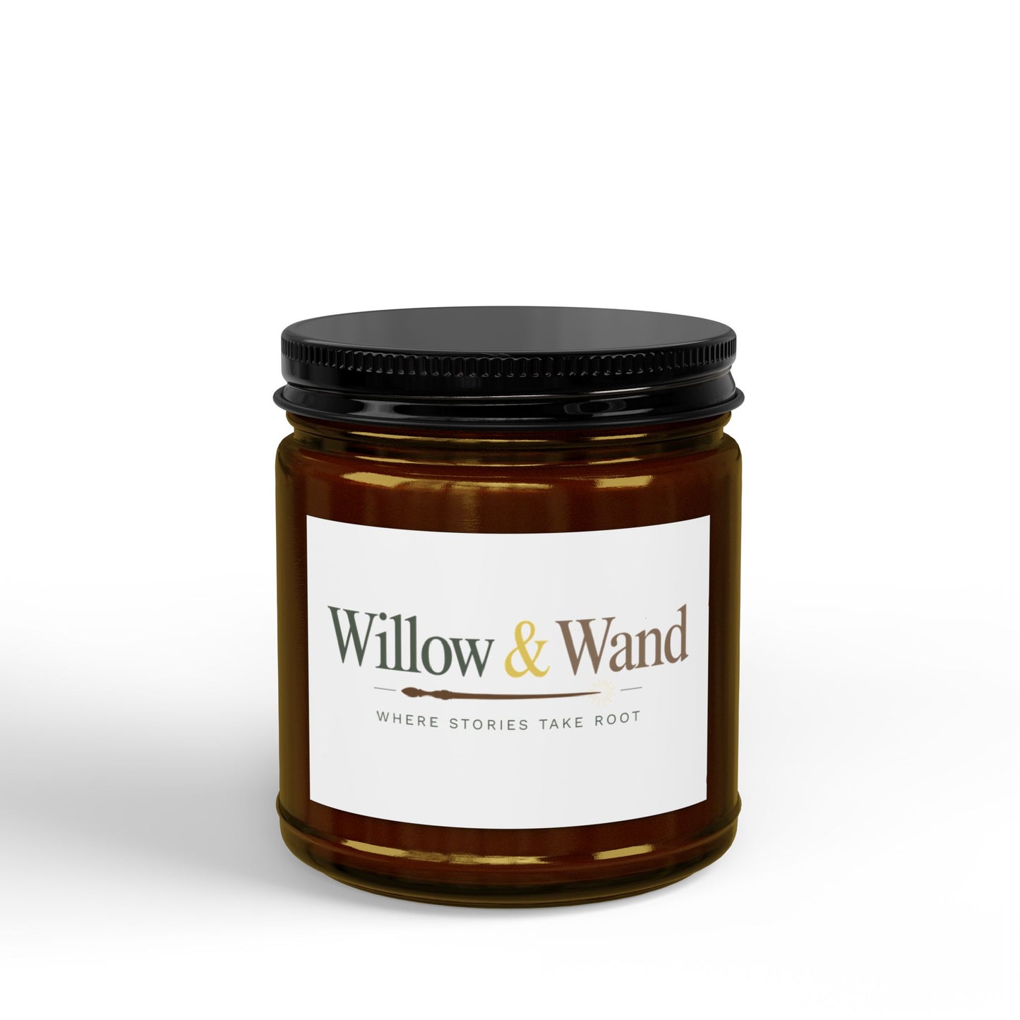 Willow & Wand Scented Soy Candle — Amber Jar with Black Lid (4oz & 9oz)