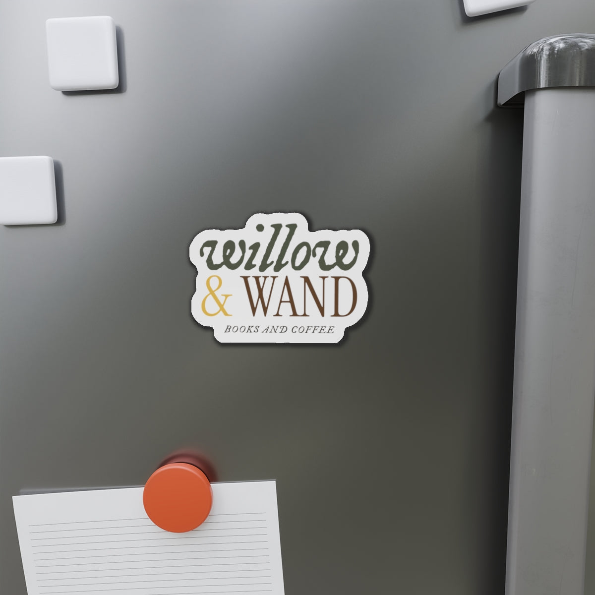 Willow & Wand Die-Cut Magnet — Books and Coffee Logo Sticker