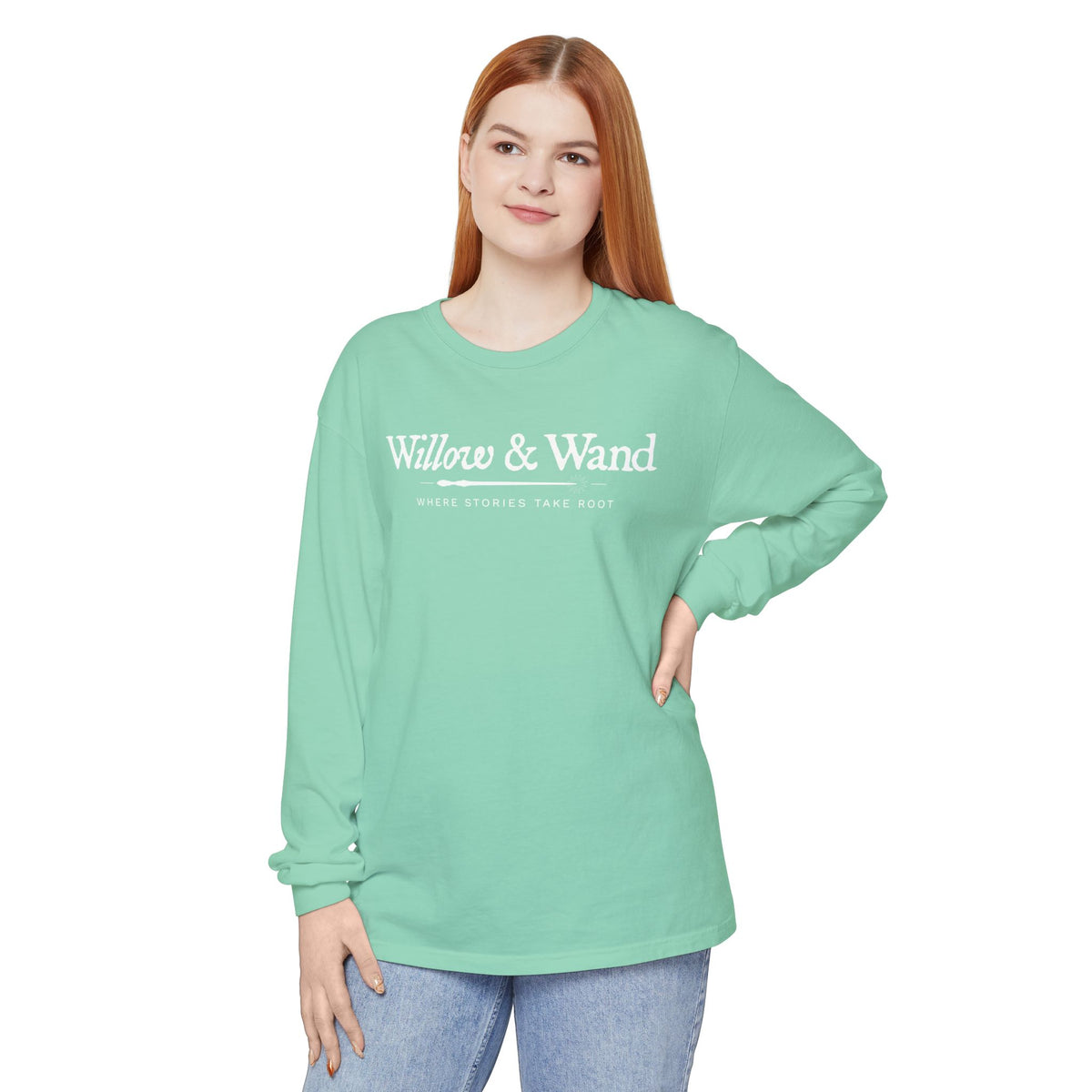 Willow & Wand Long Sleeve T-Shirt — "Where Stories Take Root" Literary Tee