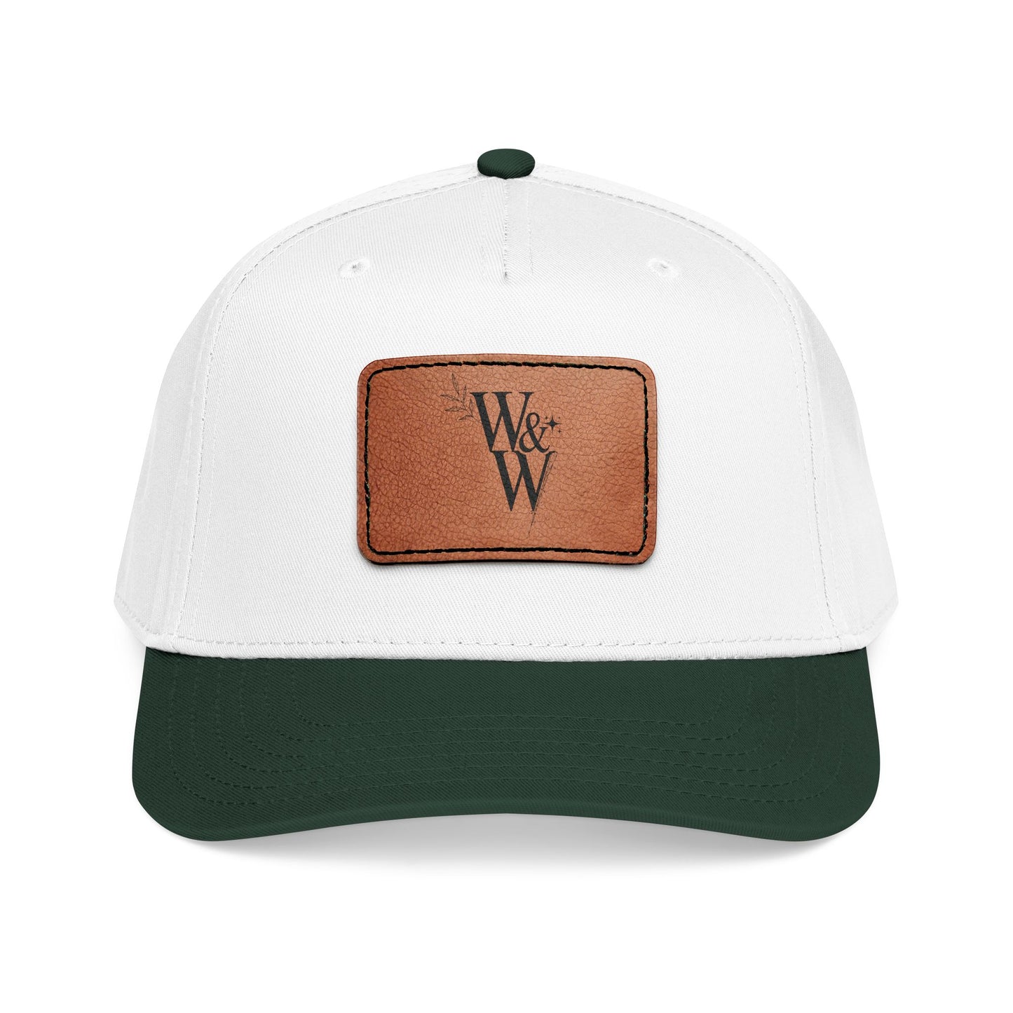 W&W Logo Leather Patch Baseball Cap — Mid Profile Wool Blend Hat
