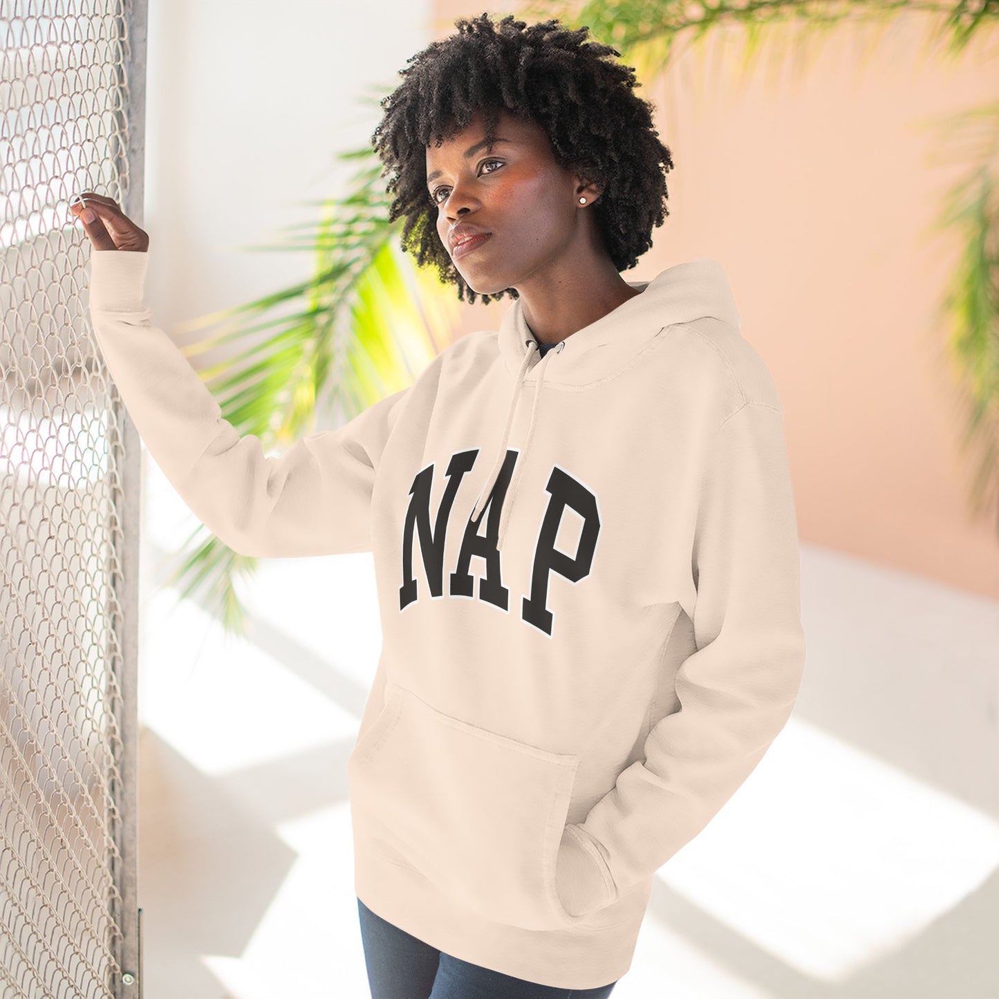 NAP Hoodie — Cozy Fleece Pullover with Collegiate Text