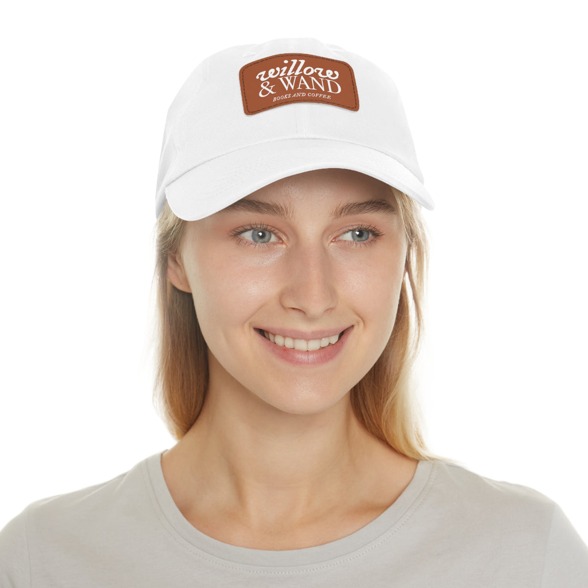 Willow & Wand Leather Patch Dad Hat — Coffee Shop Retro Logo Cap