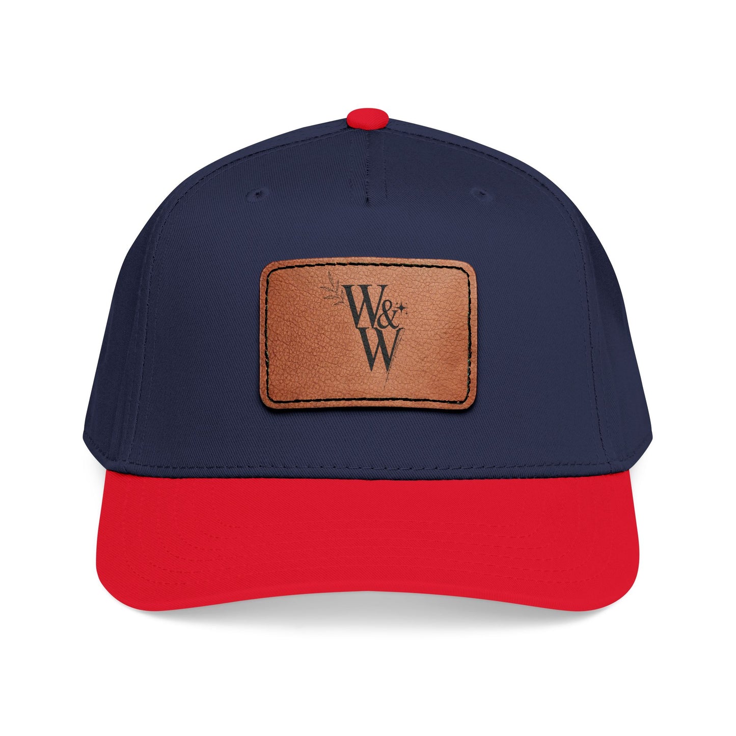 W&W Logo Leather Patch Baseball Cap — Mid Profile Wool Blend Hat