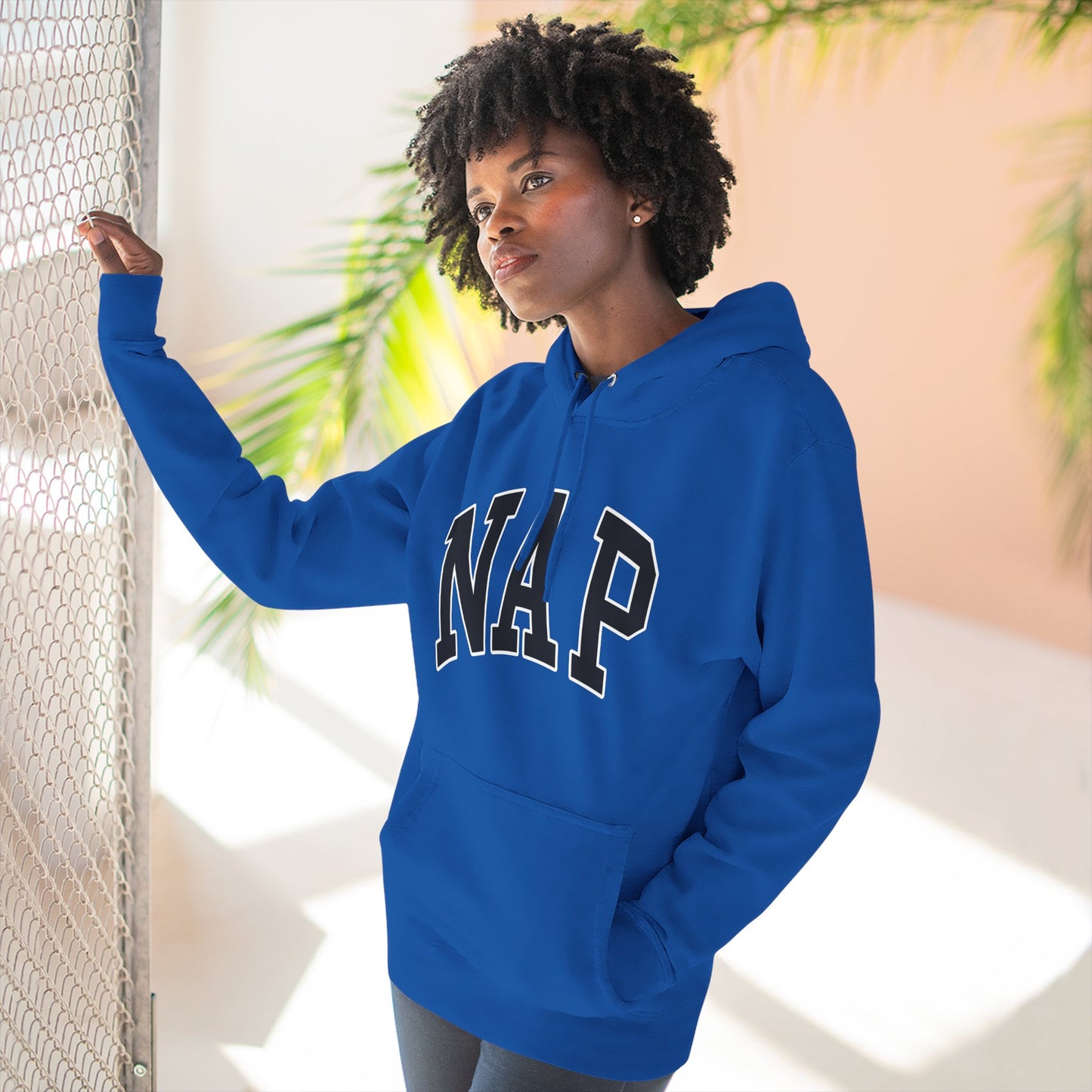 NAP Hoodie — Cozy Fleece Pullover with Collegiate Text
