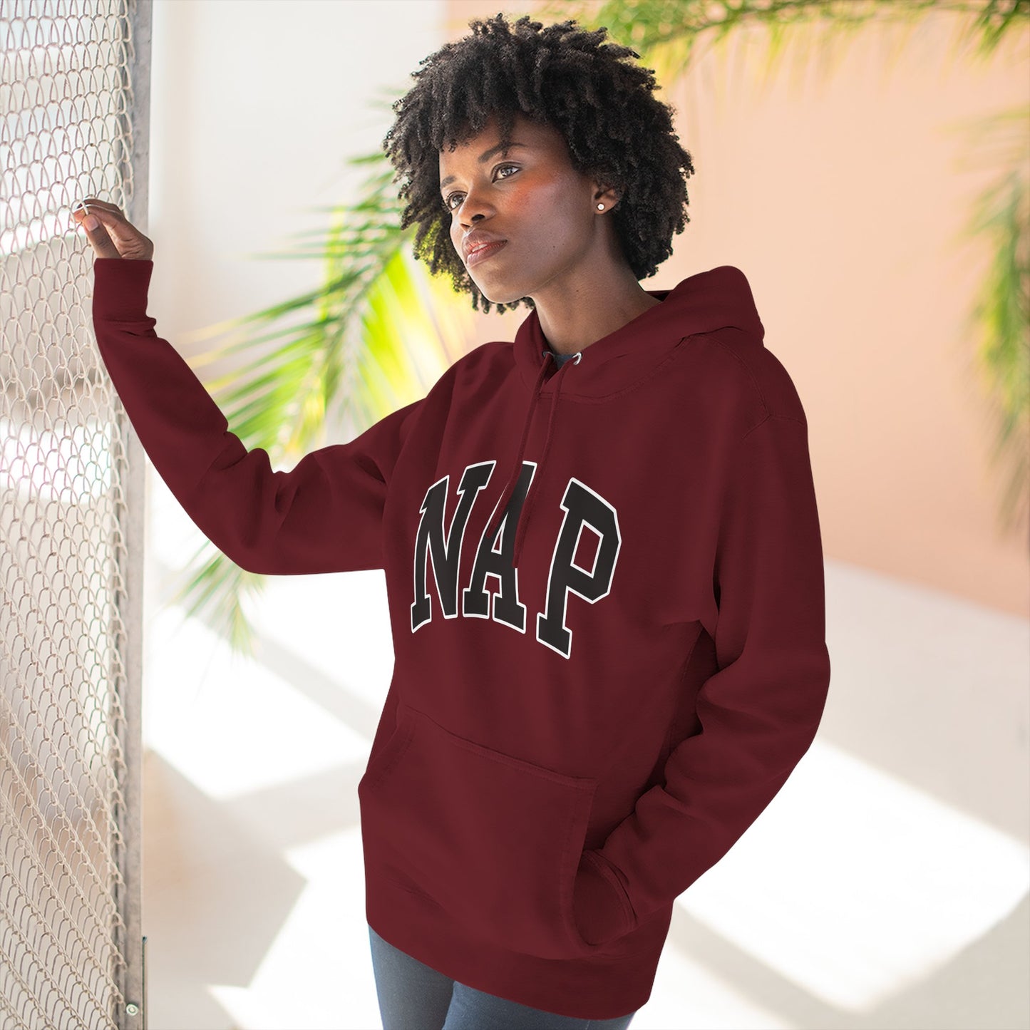 NAP Hoodie — Cozy Fleece Pullover with Collegiate Text