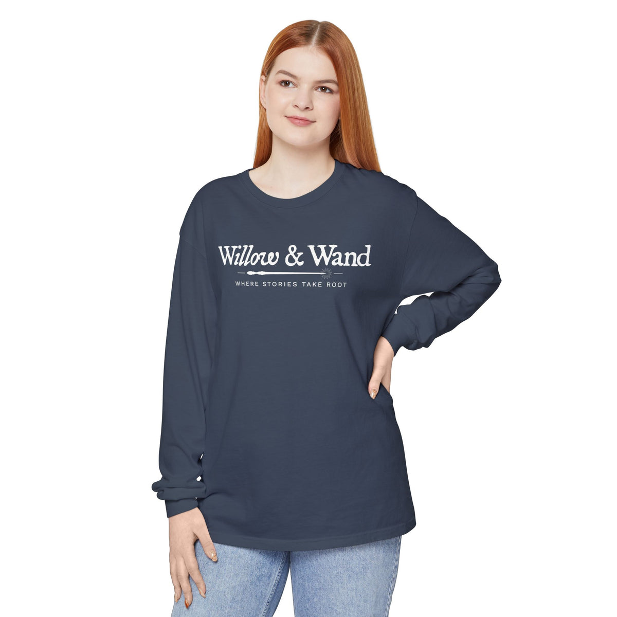 Willow & Wand Long Sleeve T-Shirt — "Where Stories Take Root" Literary Tee