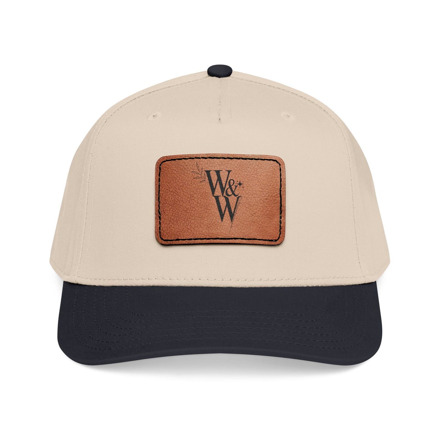 W&W Logo Leather Patch Baseball Cap — Mid Profile Wool Blend Hat