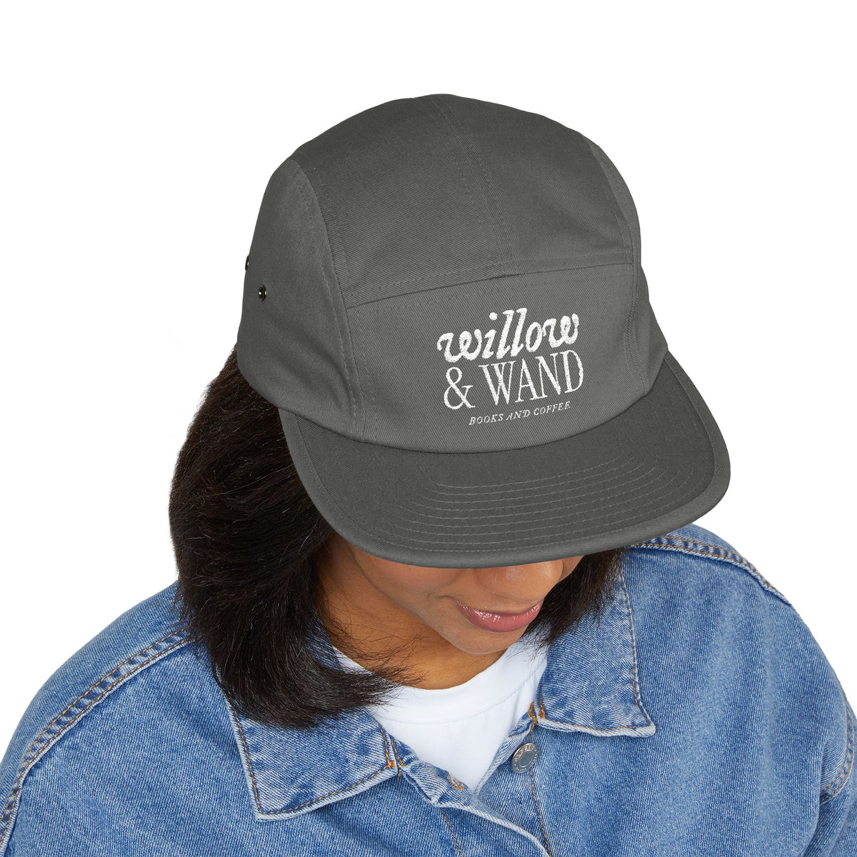 Willow & Wand Embroidered 5-Panel Cap – Casual Tan Hat with Script Logo