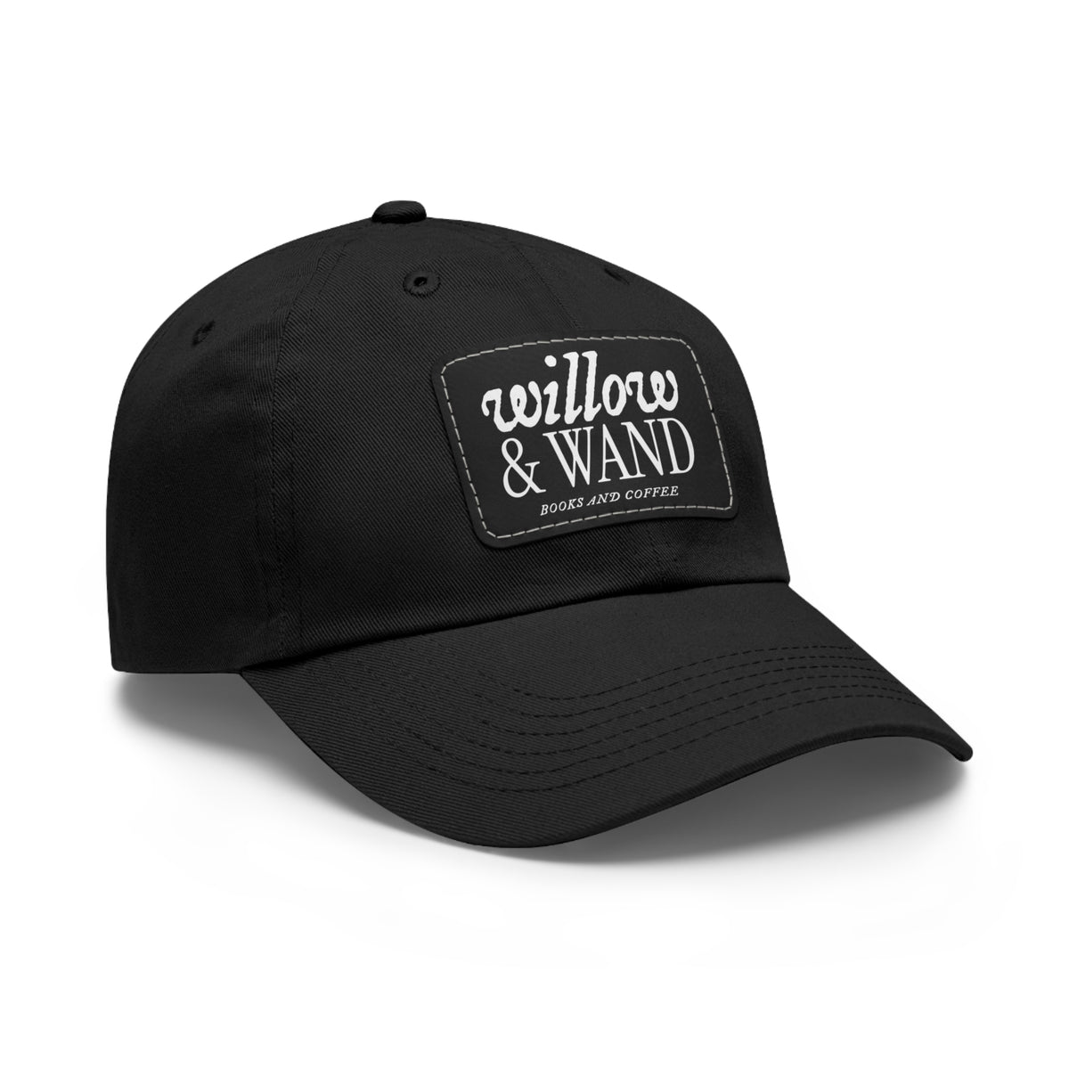 Willow & Wand Leather Patch Dad Hat — Coffee Shop Retro Logo Cap