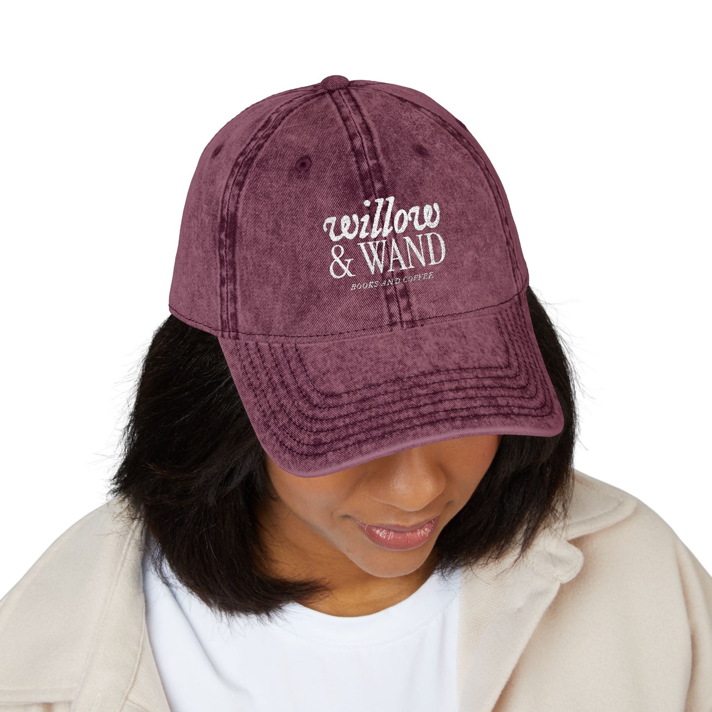 Embroidered Vintage Baseball Cap — "willow & WAND" Red Washed Hat
