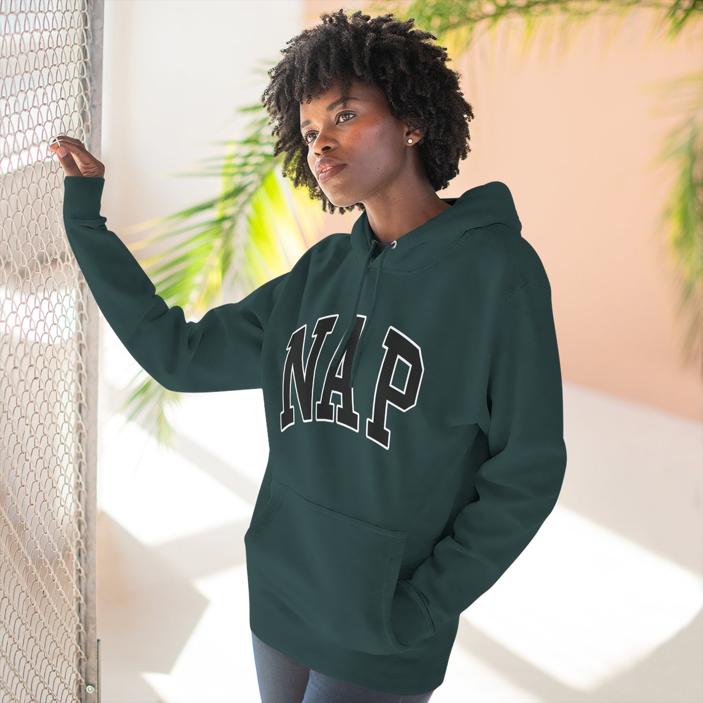 NAP Hoodie — Cozy Fleece Pullover with Collegiate Text