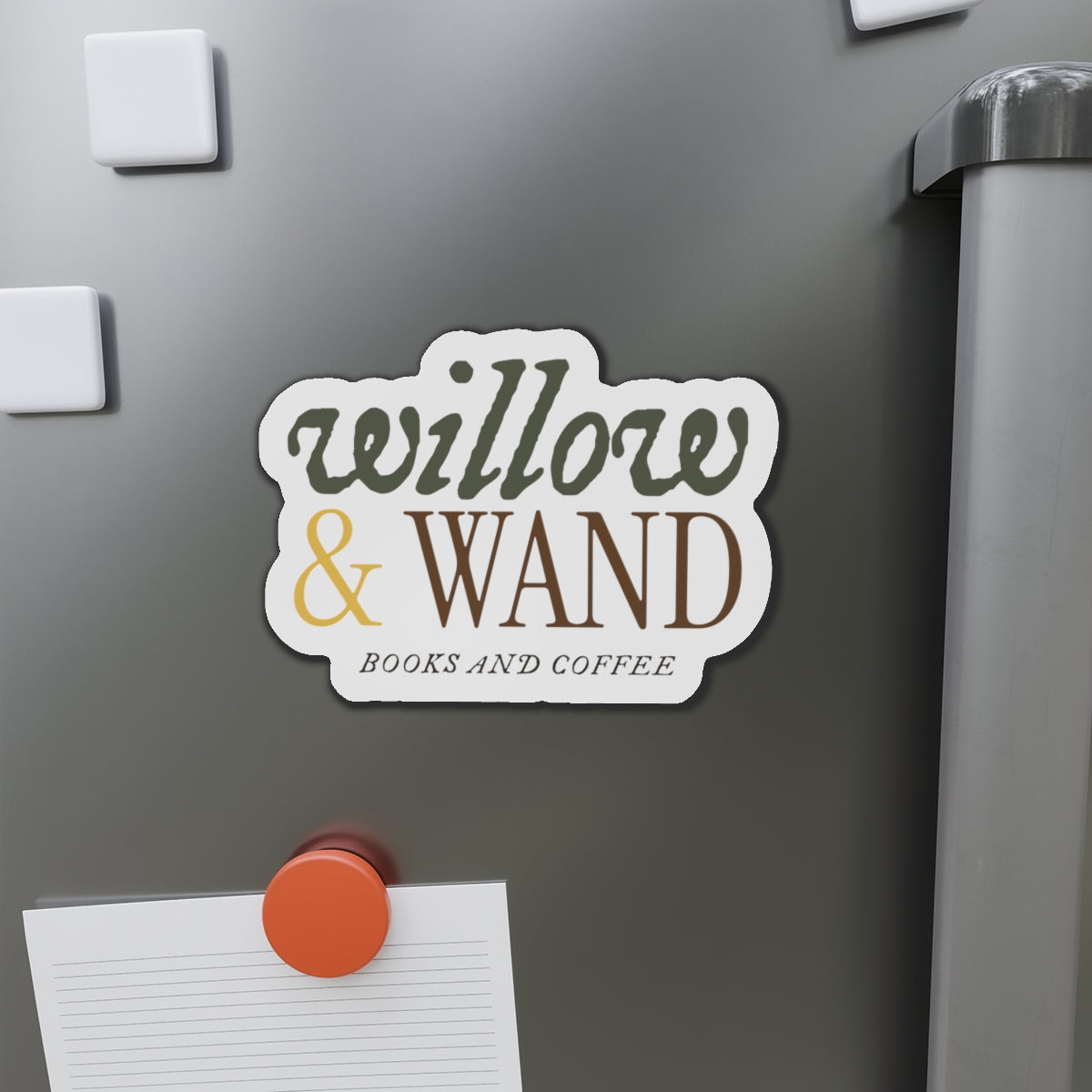 Willow & Wand Die-Cut Magnet — Books and Coffee Logo Sticker