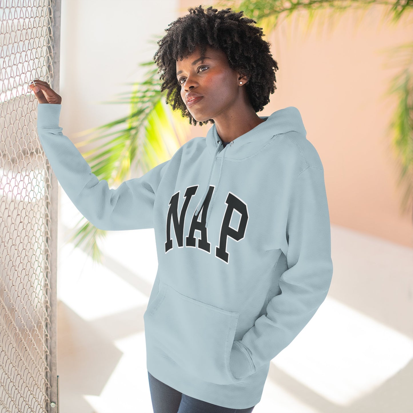 NAP Hoodie — Cozy Fleece Pullover with Collegiate Text