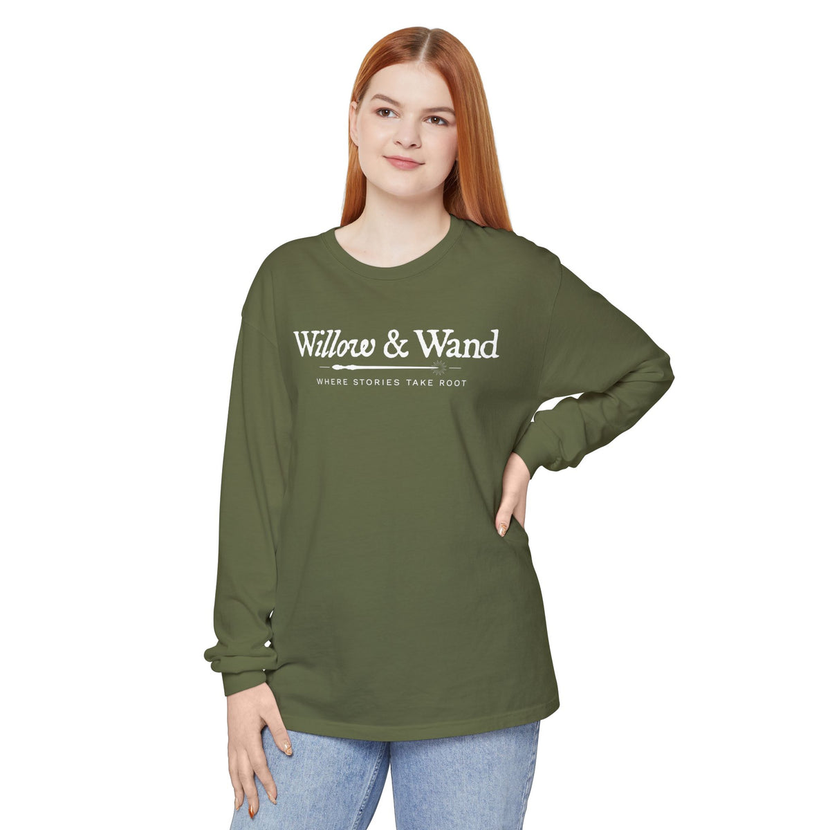Willow & Wand Long Sleeve T-Shirt — "Where Stories Take Root" Literary Tee