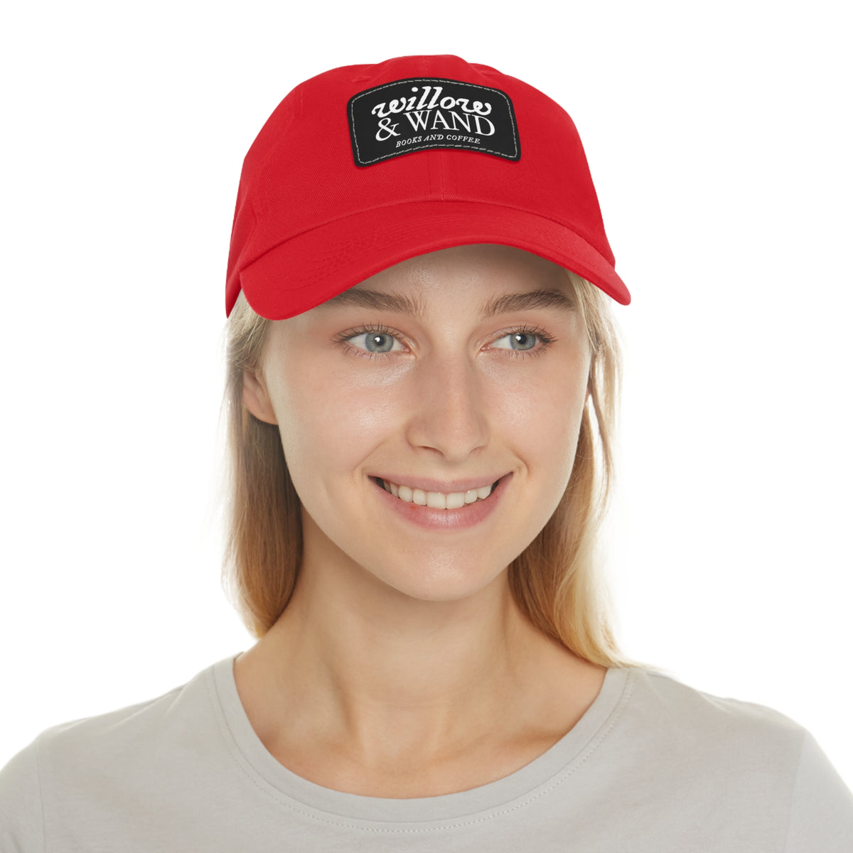 Willow & Wand Leather Patch Dad Hat — Coffee Shop Retro Logo Cap