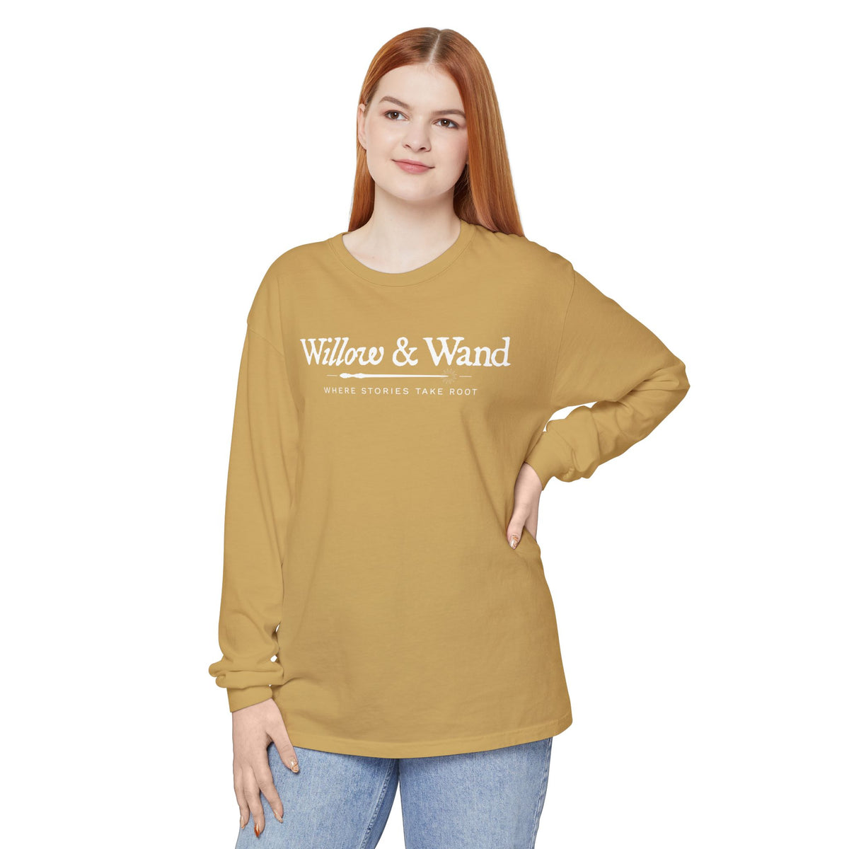 Willow & Wand Long Sleeve T-Shirt — "Where Stories Take Root" Literary Tee