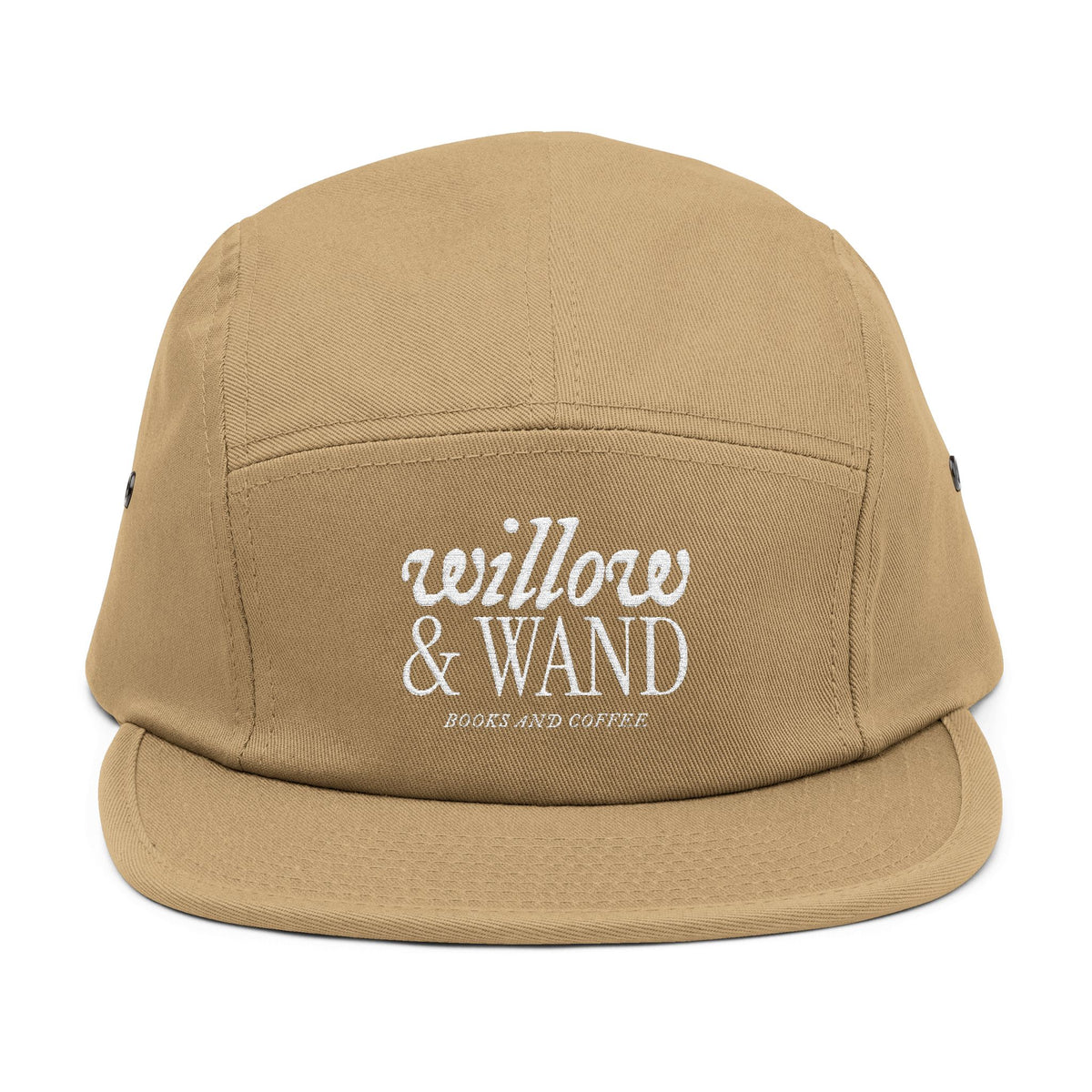 Willow & Wand Embroidered 5-Panel Cap – Casual Tan Hat with Script Logo